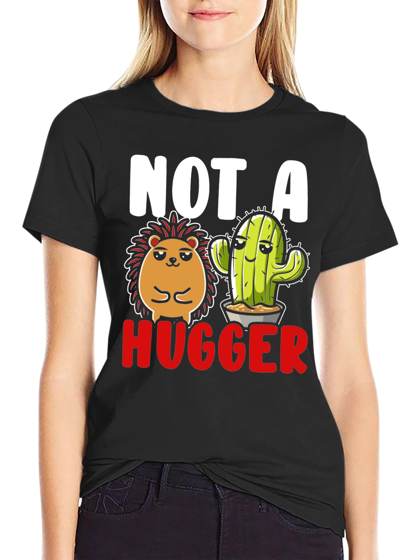 Not A Hugger T-Shirt - Hedgehog & Cactus