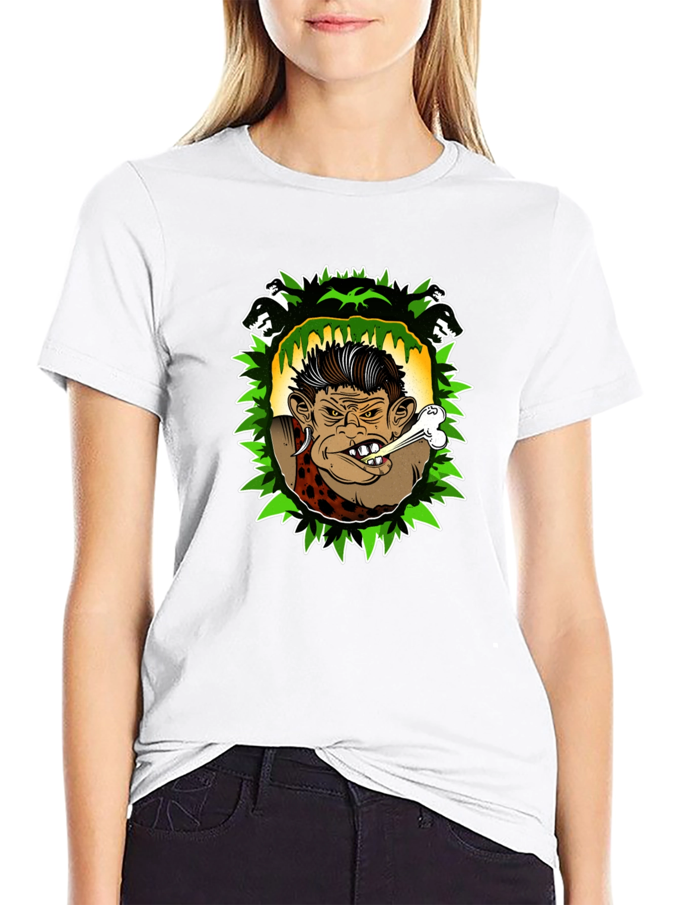 Caveman Cartoon Graphic Black T-Shirt