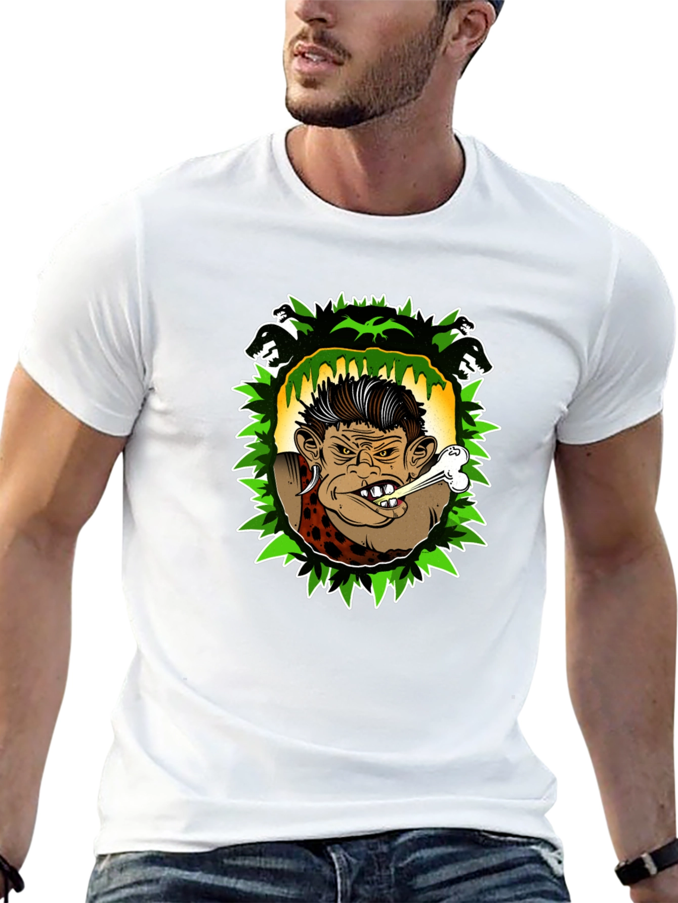 Caveman Cartoon Graphic Black T-Shirt