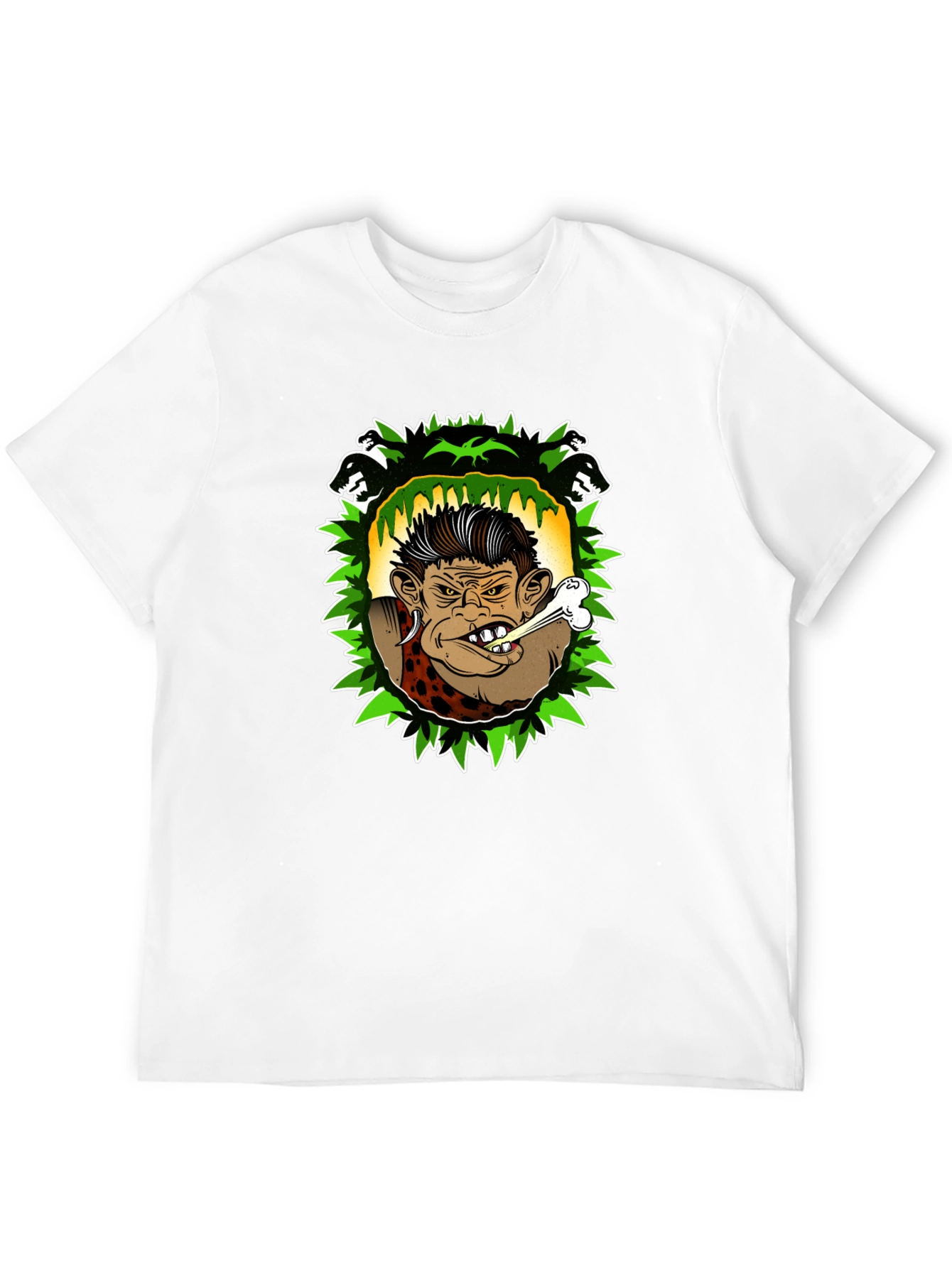Caveman Cartoon Graphic Black T-Shirt