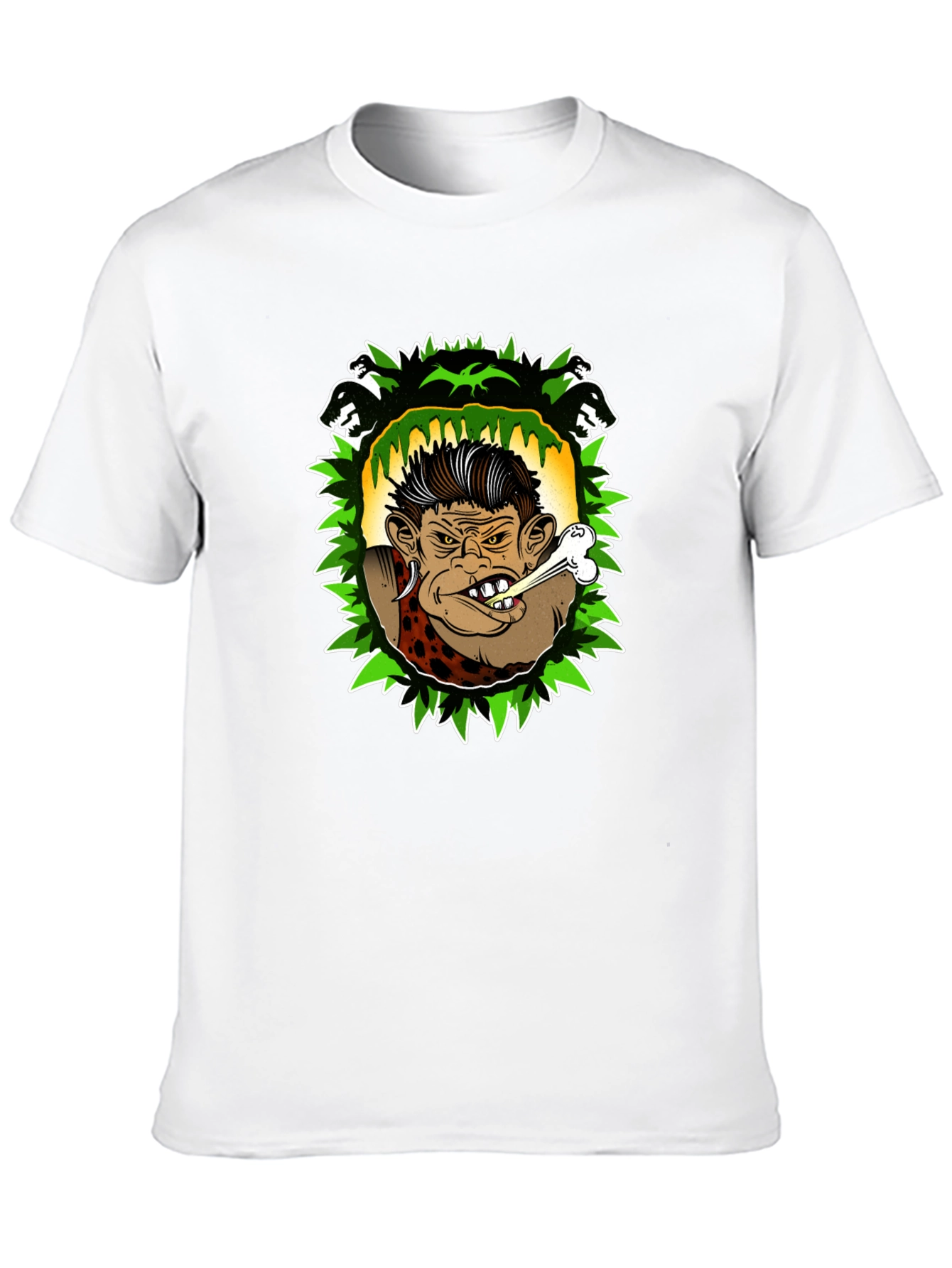 Caveman Cartoon Graphic Black T-Shirt