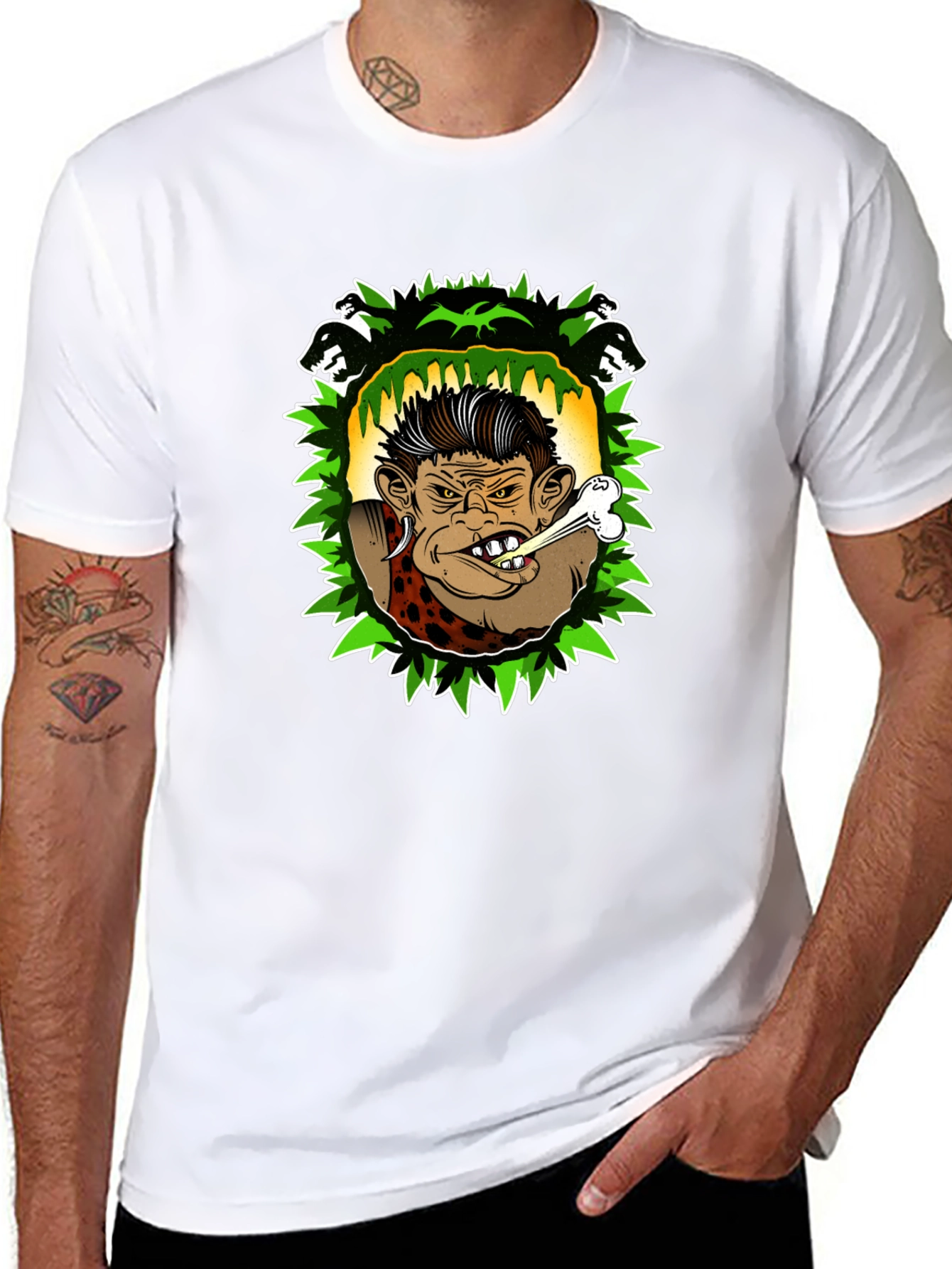 Caveman Cartoon Graphic Black T-Shirt