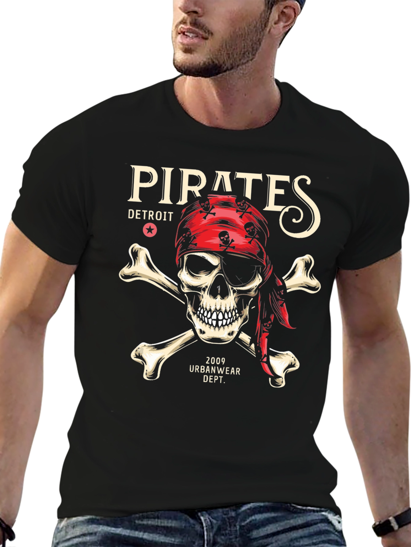 Pirates Detroit Skull & Crossbones Graphic T-Shirt