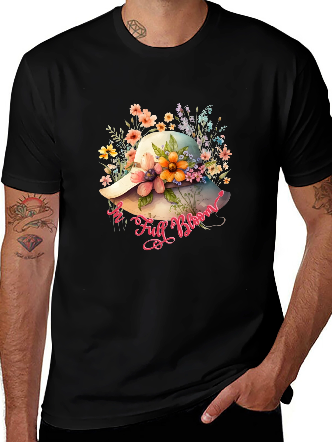Floral Hat T-Shirt - In Full Bloom Design