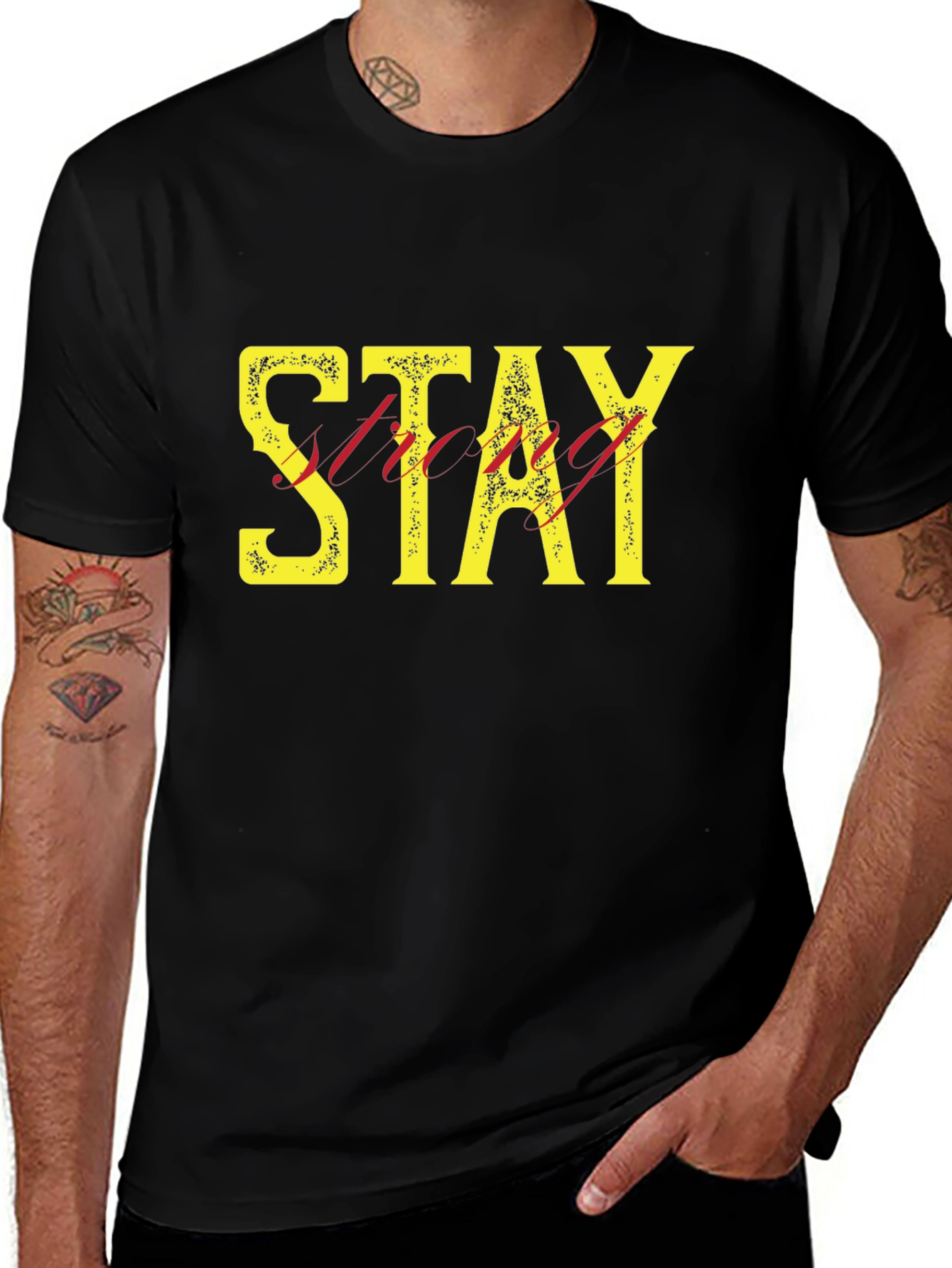 Stay Strong Graphic Print Mens Black T-Shirt