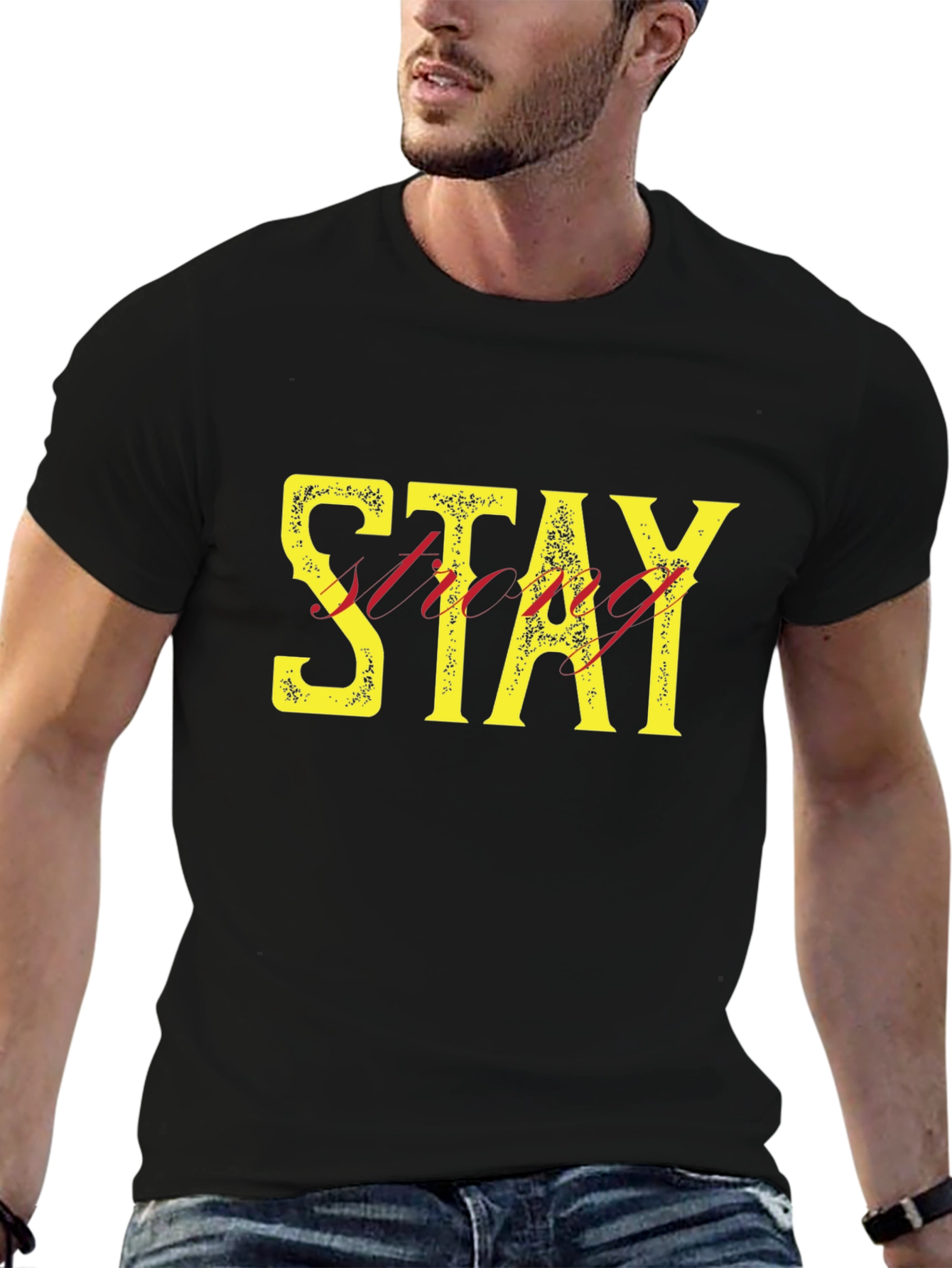 Stay Strong Graphic Print Mens Black T-Shirt