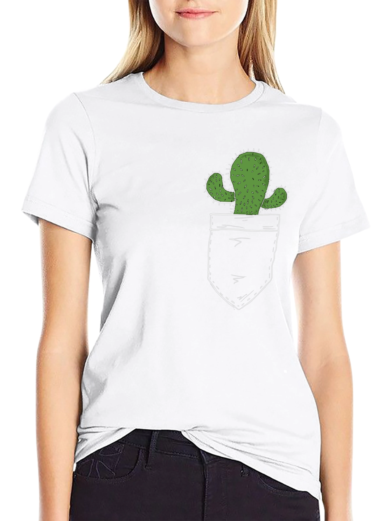 Cactus Pocket Print Black T-Shirt