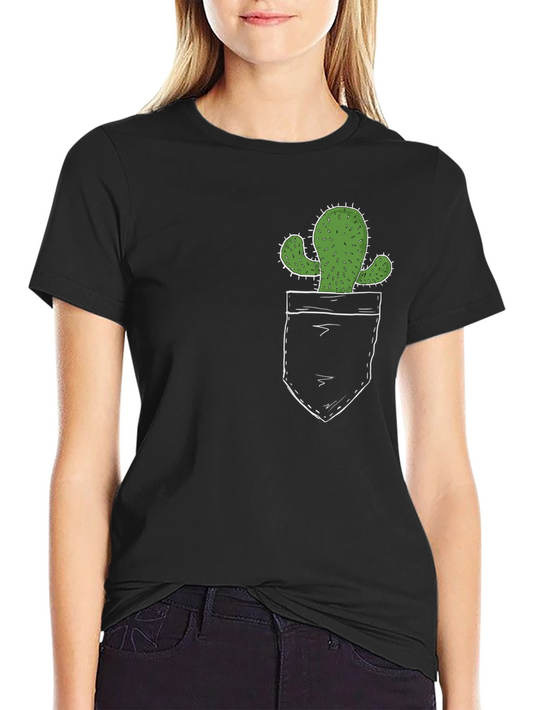 Cactus Pocket Print Black T-Shirt