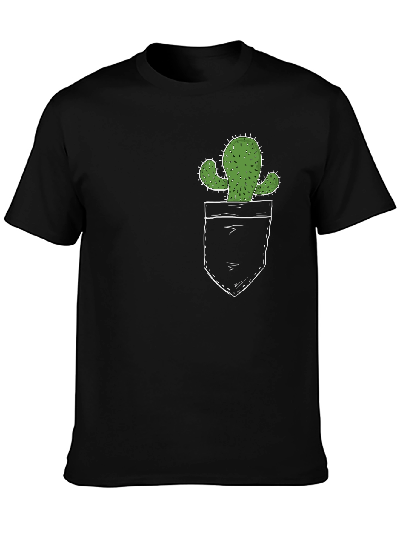 Cactus Pocket Print Black T-Shirt