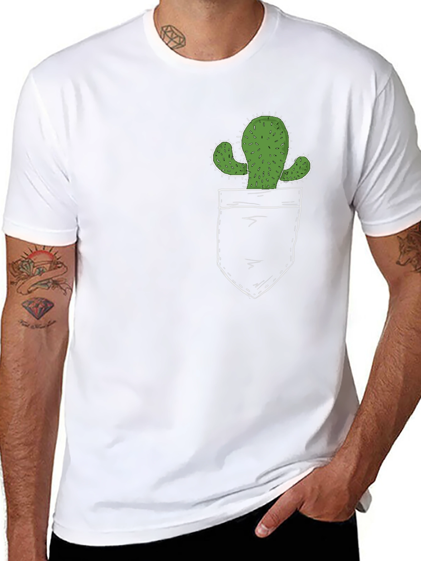 Cactus Pocket Print Black T-Shirt