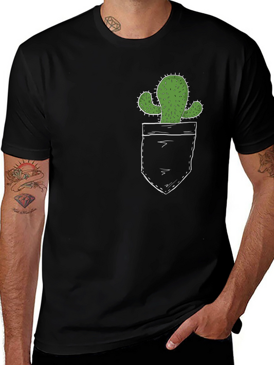 Cactus Pocket Print Black T-Shirt