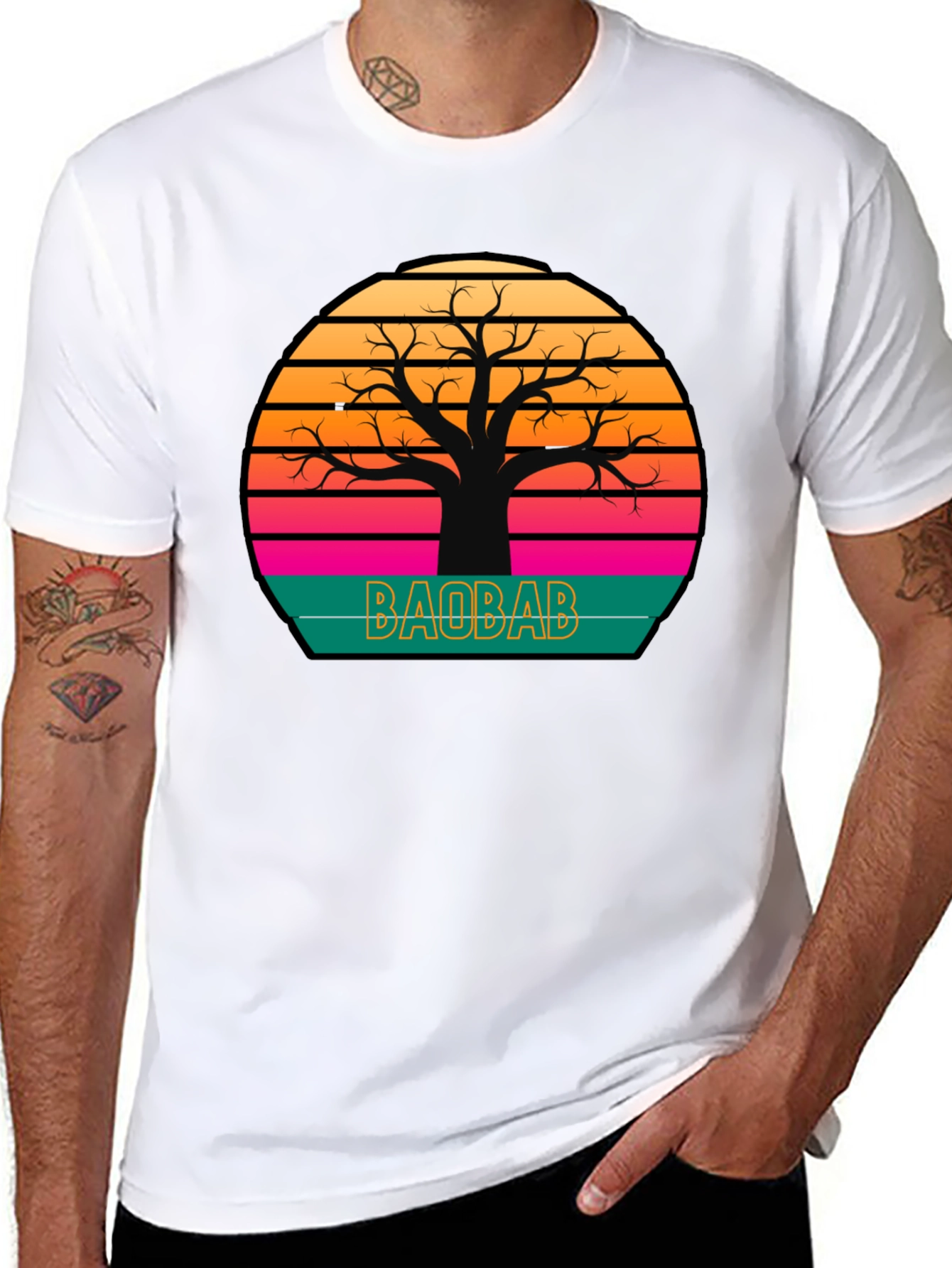 Baobab Tree Sunset Graphic Tee - Retro Style