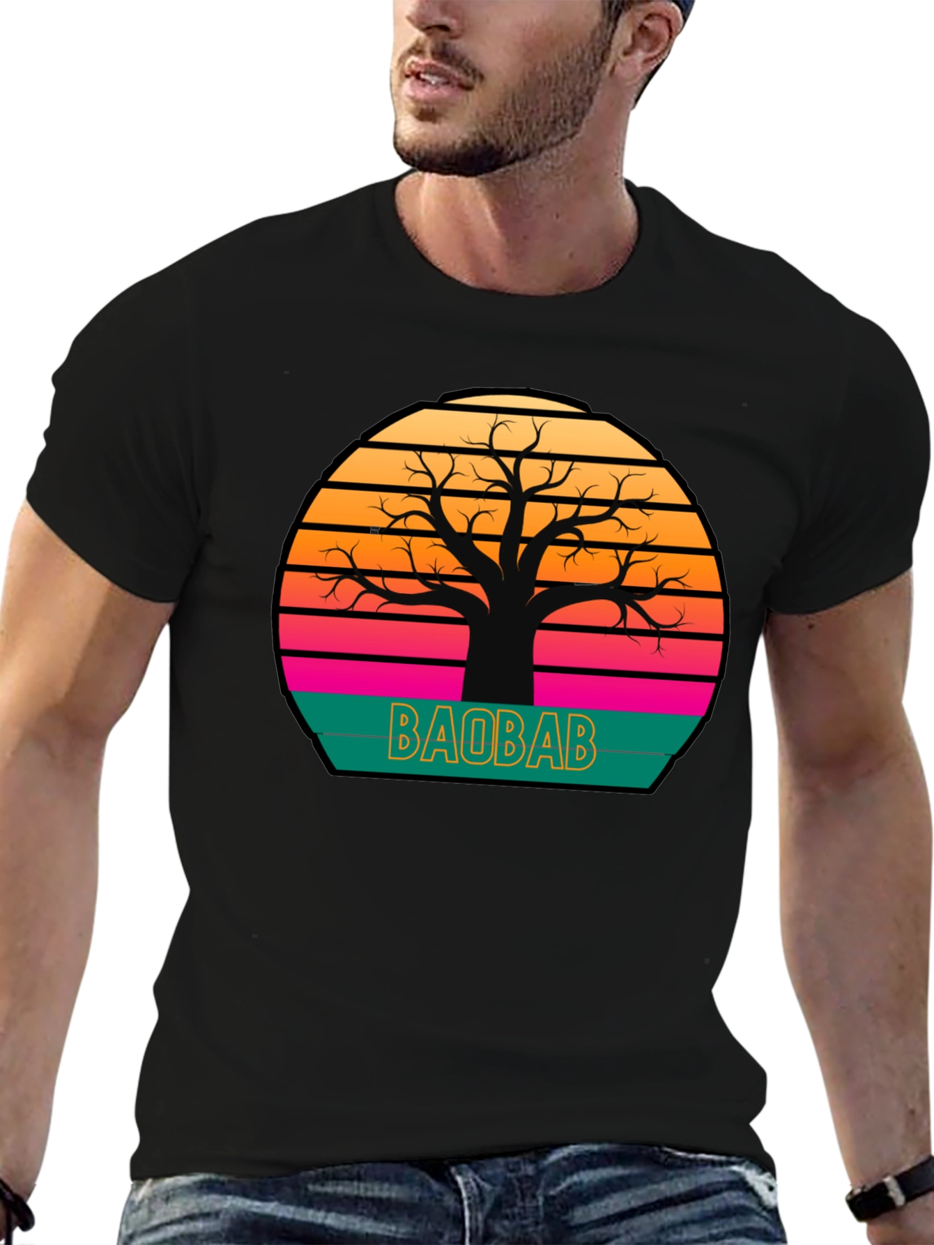 Baobab Tree Sunset Graphic Tee - Retro Style