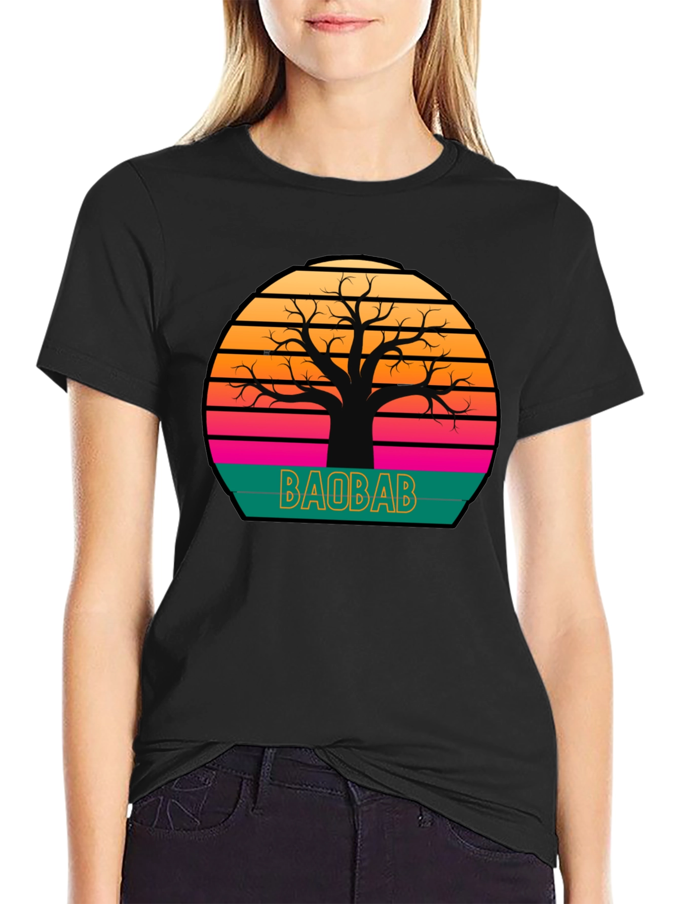 Baobab Tree Sunset Graphic Tee - Retro Style