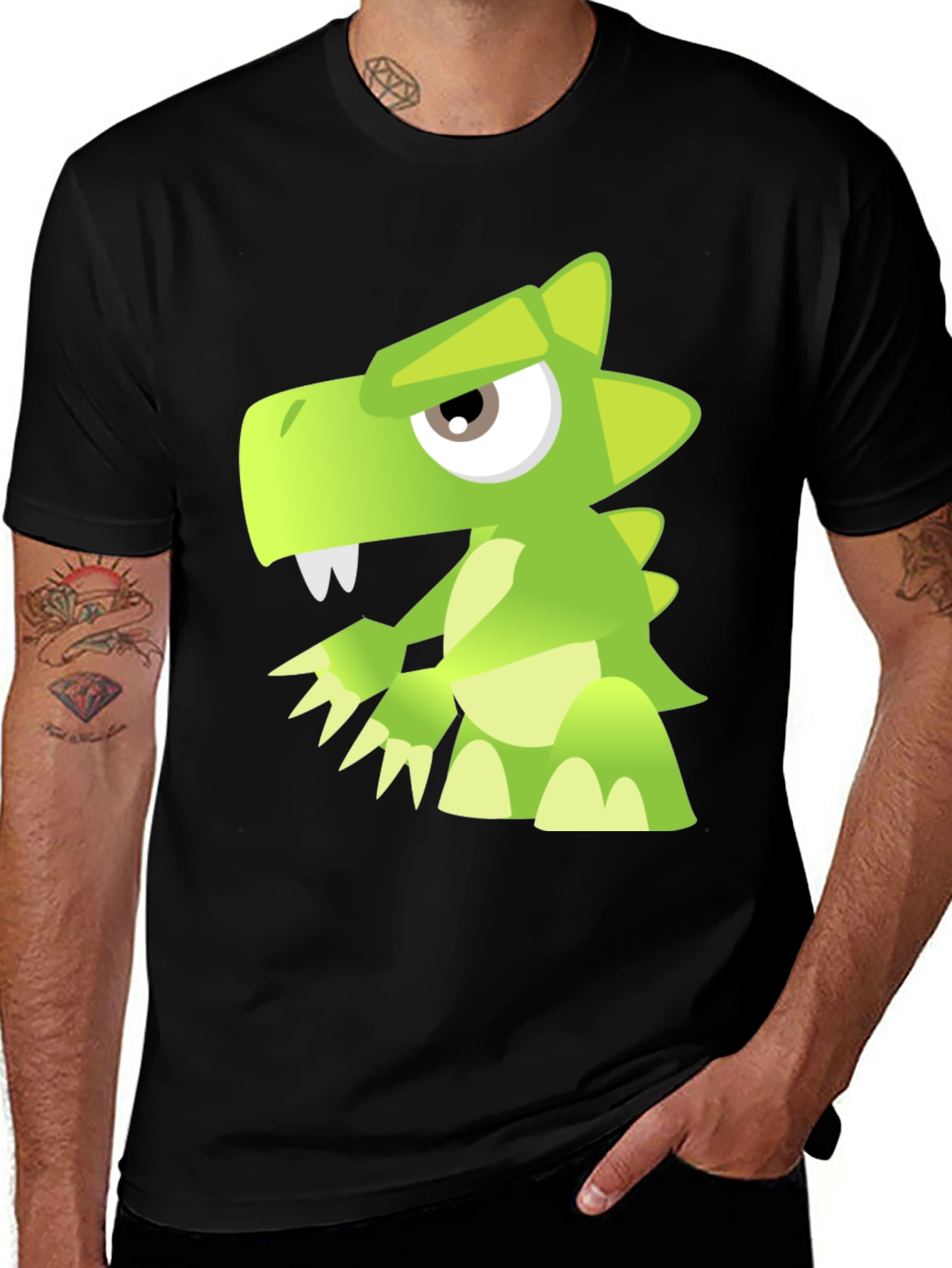 Cool Cartoon Dinosaur Graphic Print Black T-Shirt
