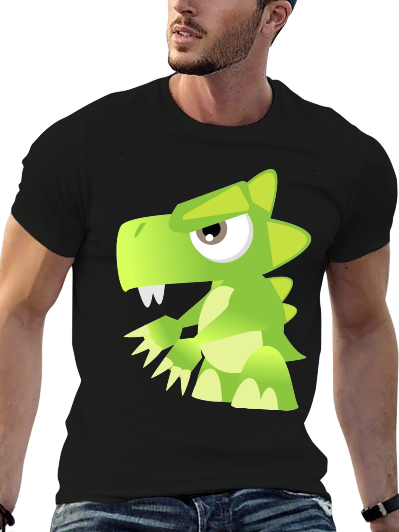 Cool Cartoon Dinosaur Graphic Print Black T-Shirt