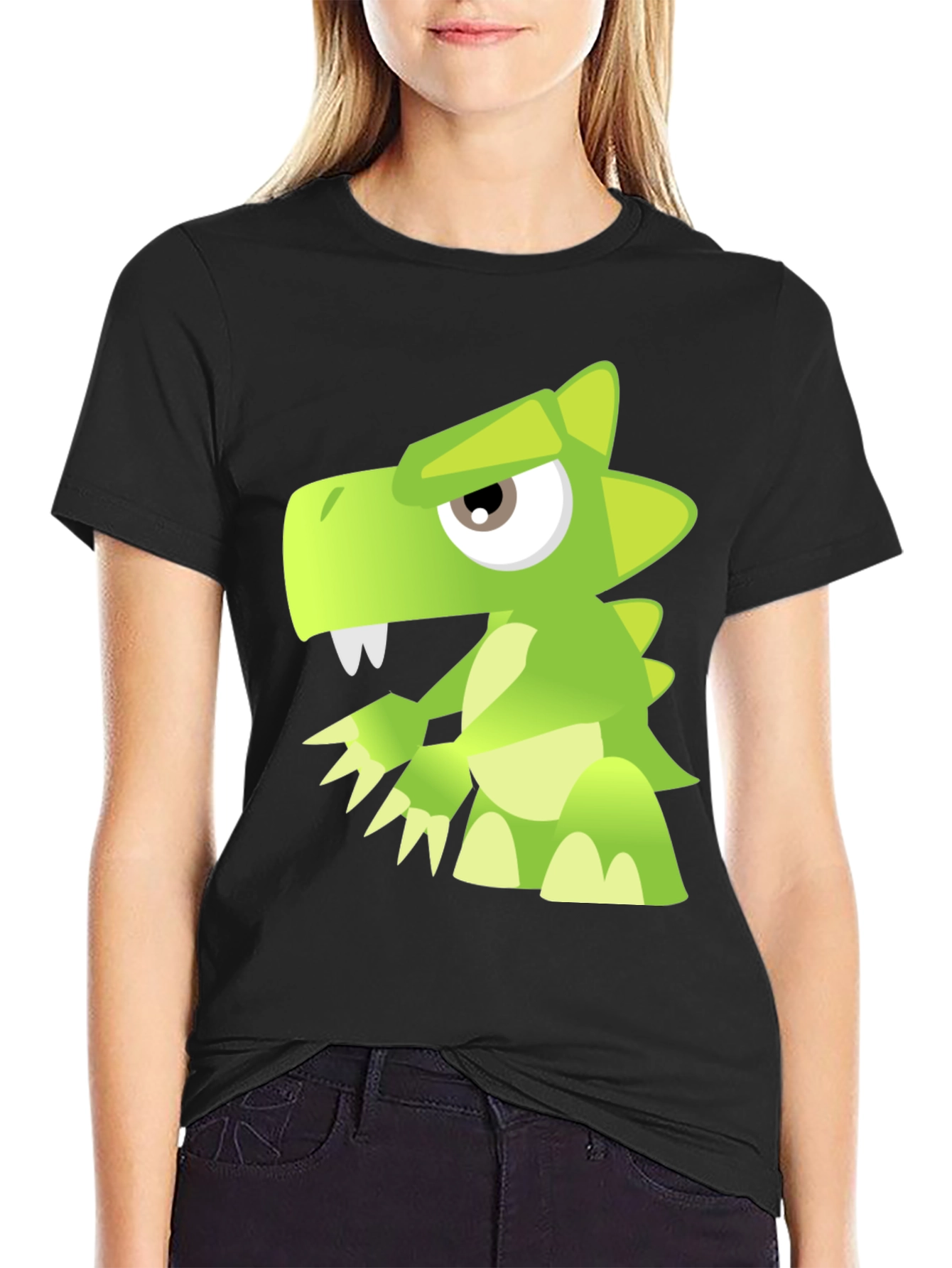 Cool Cartoon Dinosaur Graphic Print Black T-Shirt