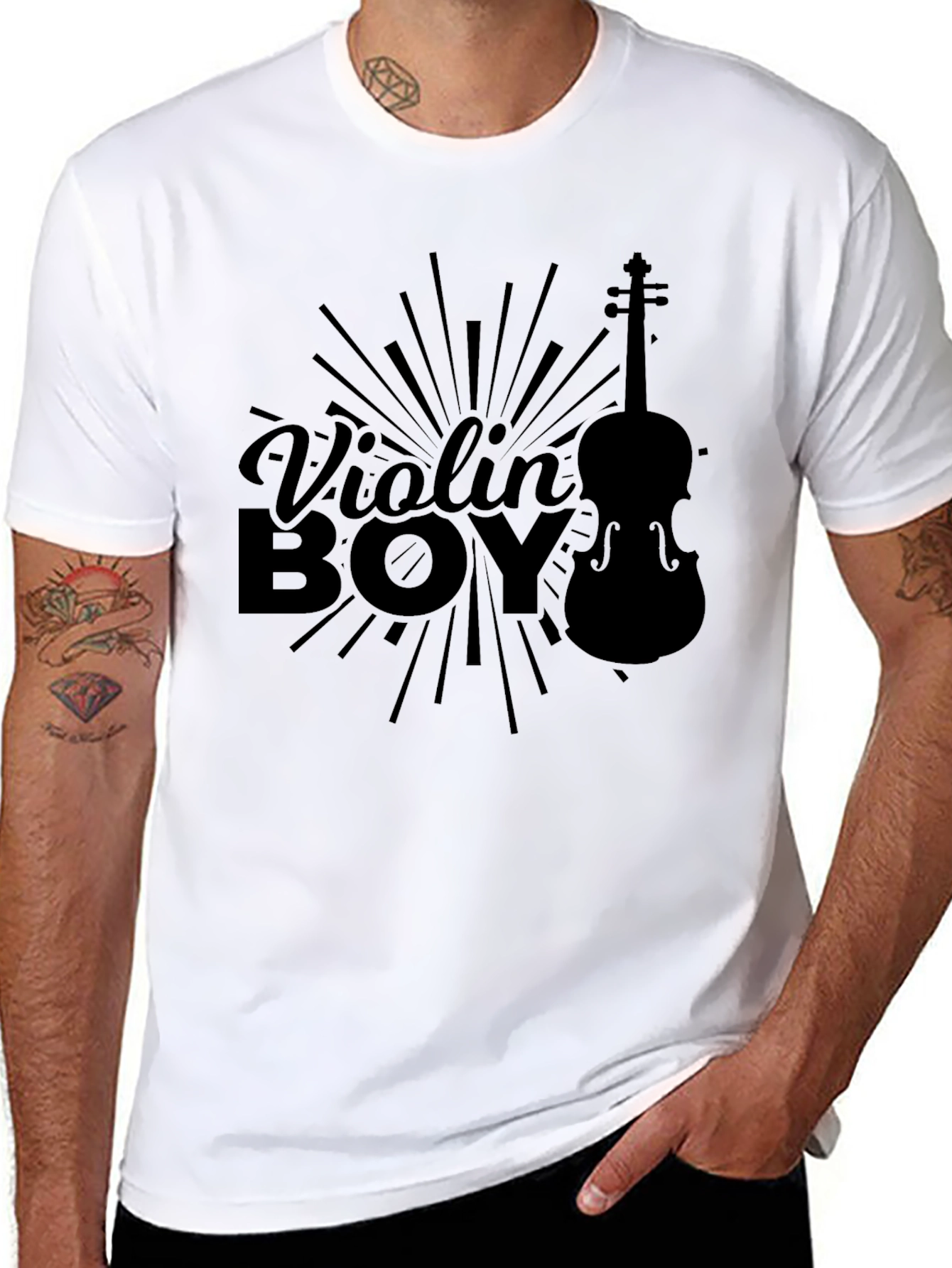 Violin Boy Graphic T-Shirt - Black