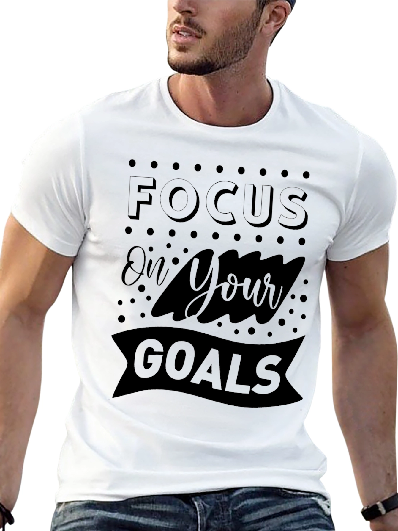 Focus on Your Goals Graphic Print Mens Black T-Shirt