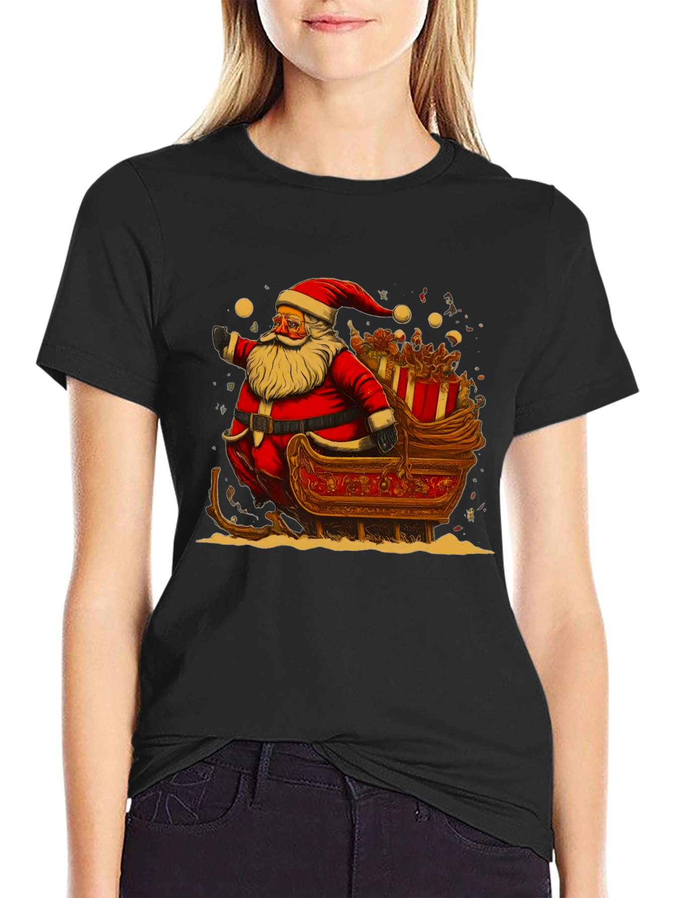 Santa Sleigh Graphic Tee - Holiday Cheer