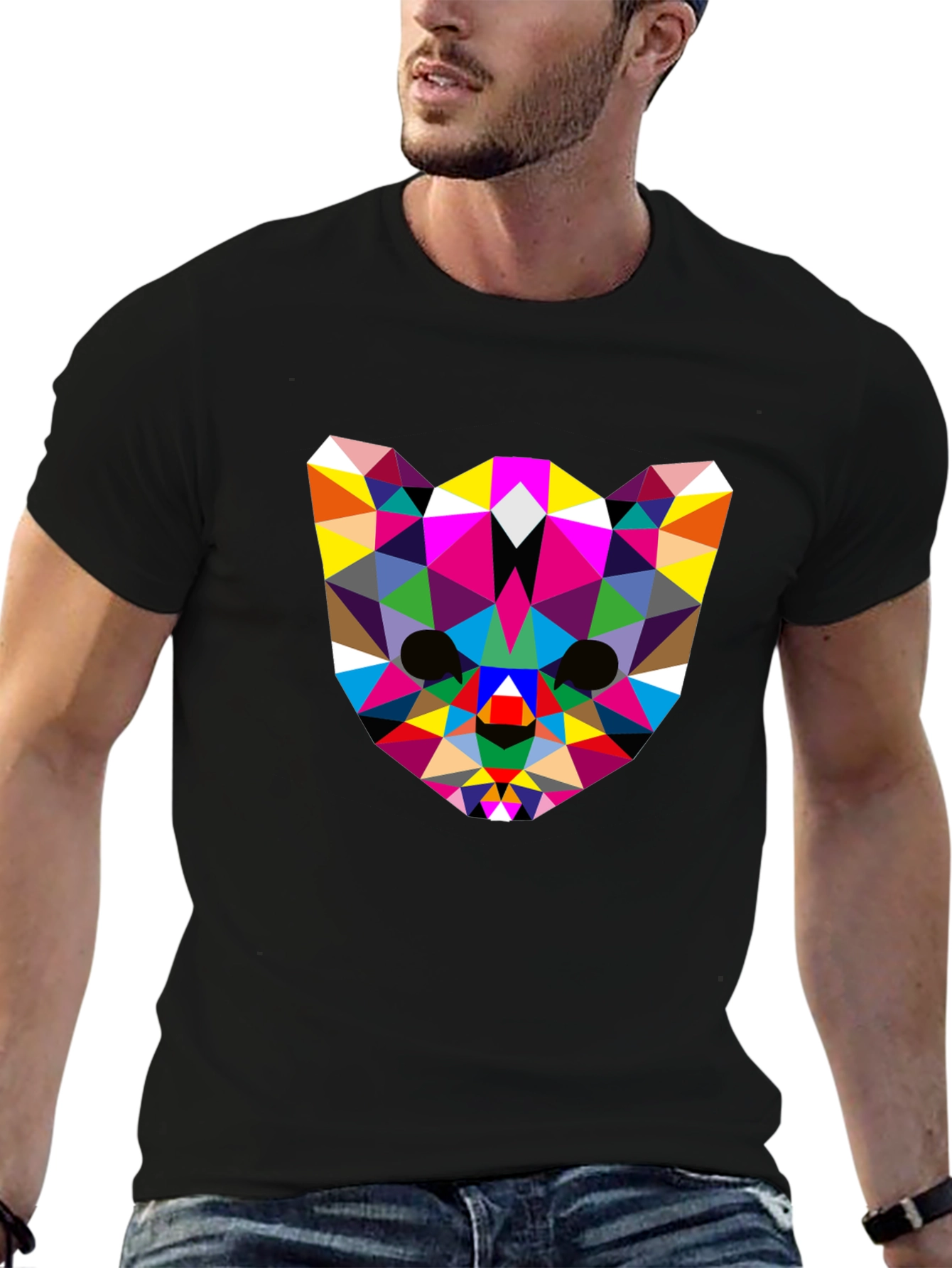 Geometric Animal Face Tee - Modern Art Design