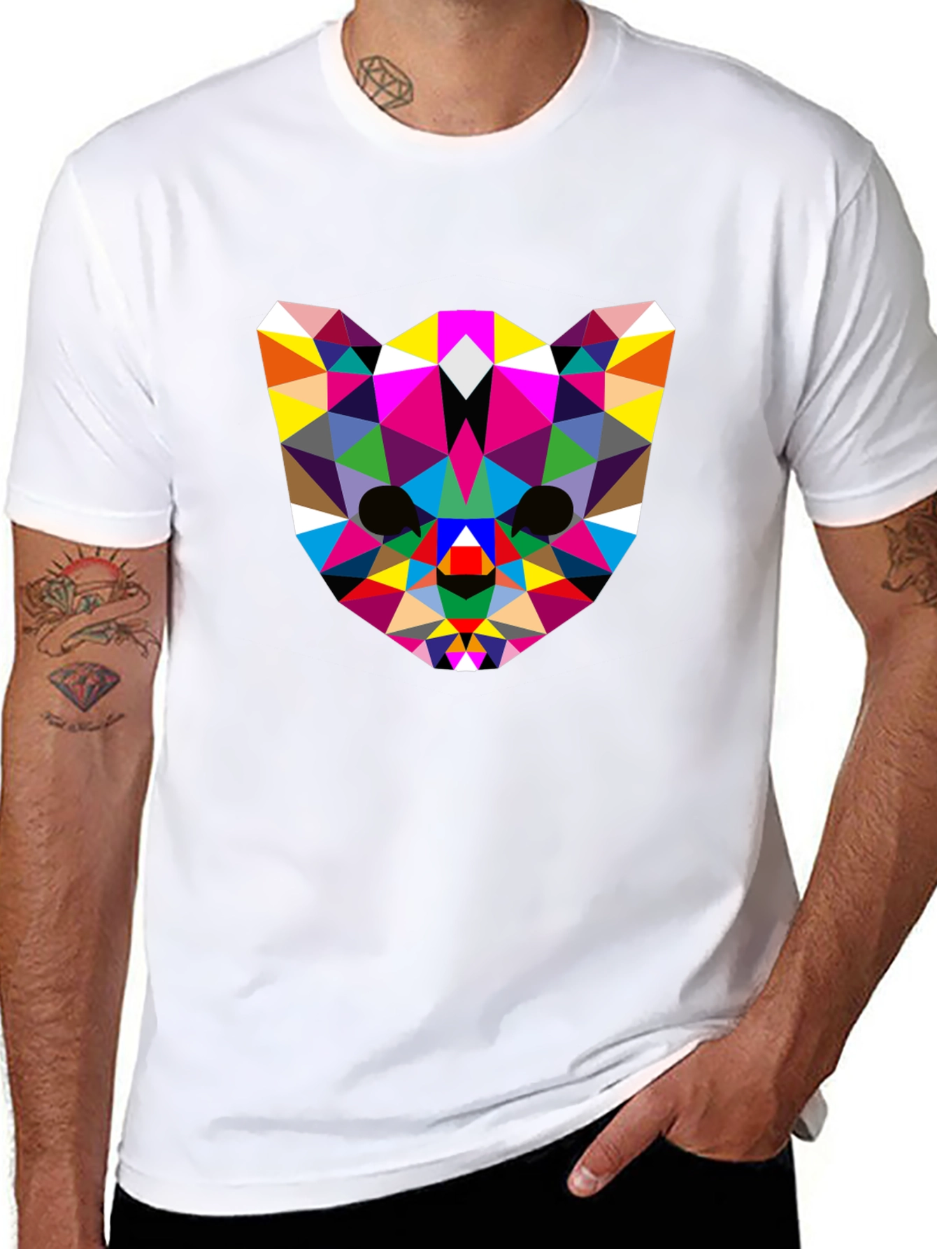 Geometric Animal Face Tee - Modern Art Design