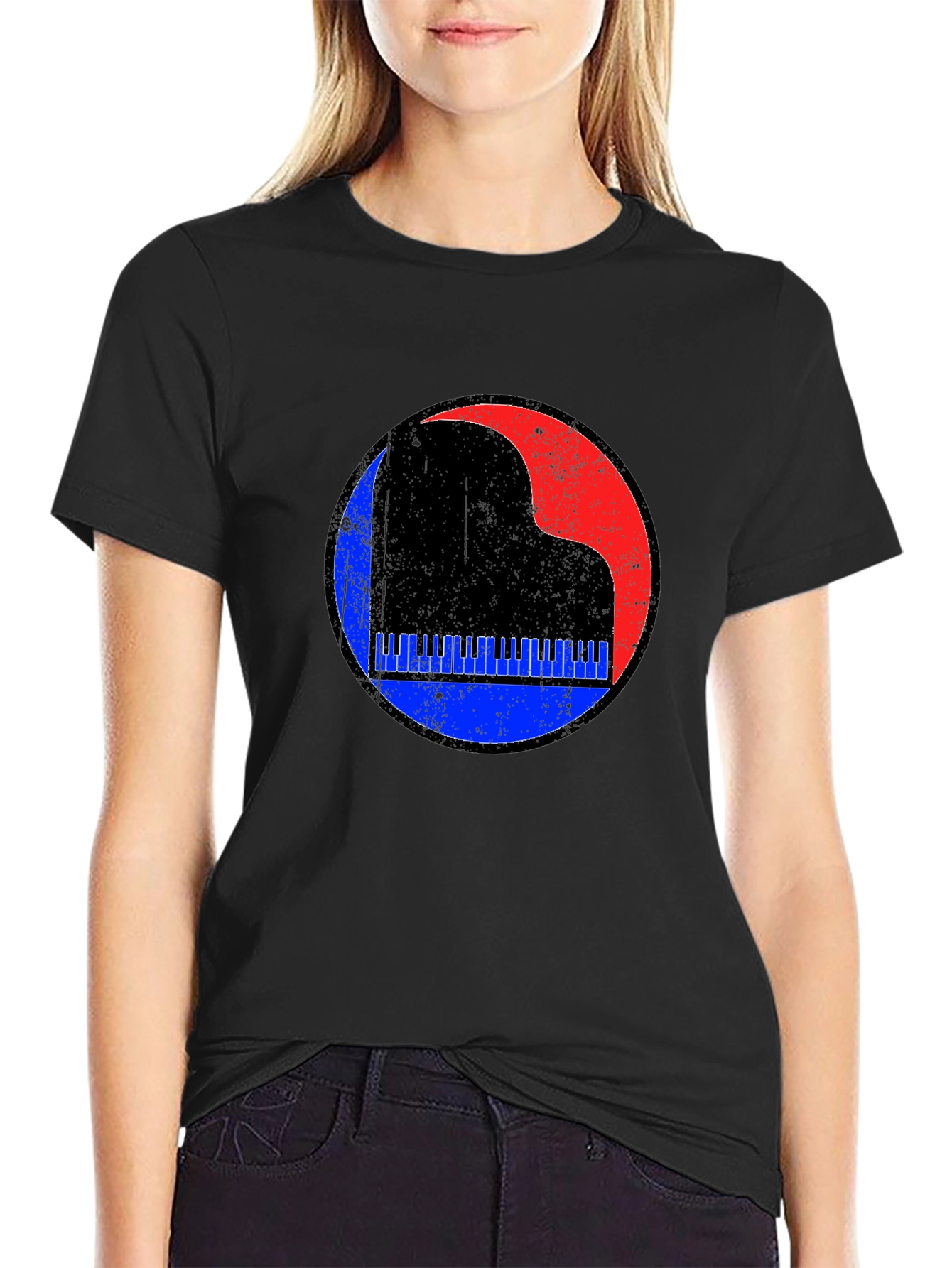 Retro Piano Graphic Tee - Black