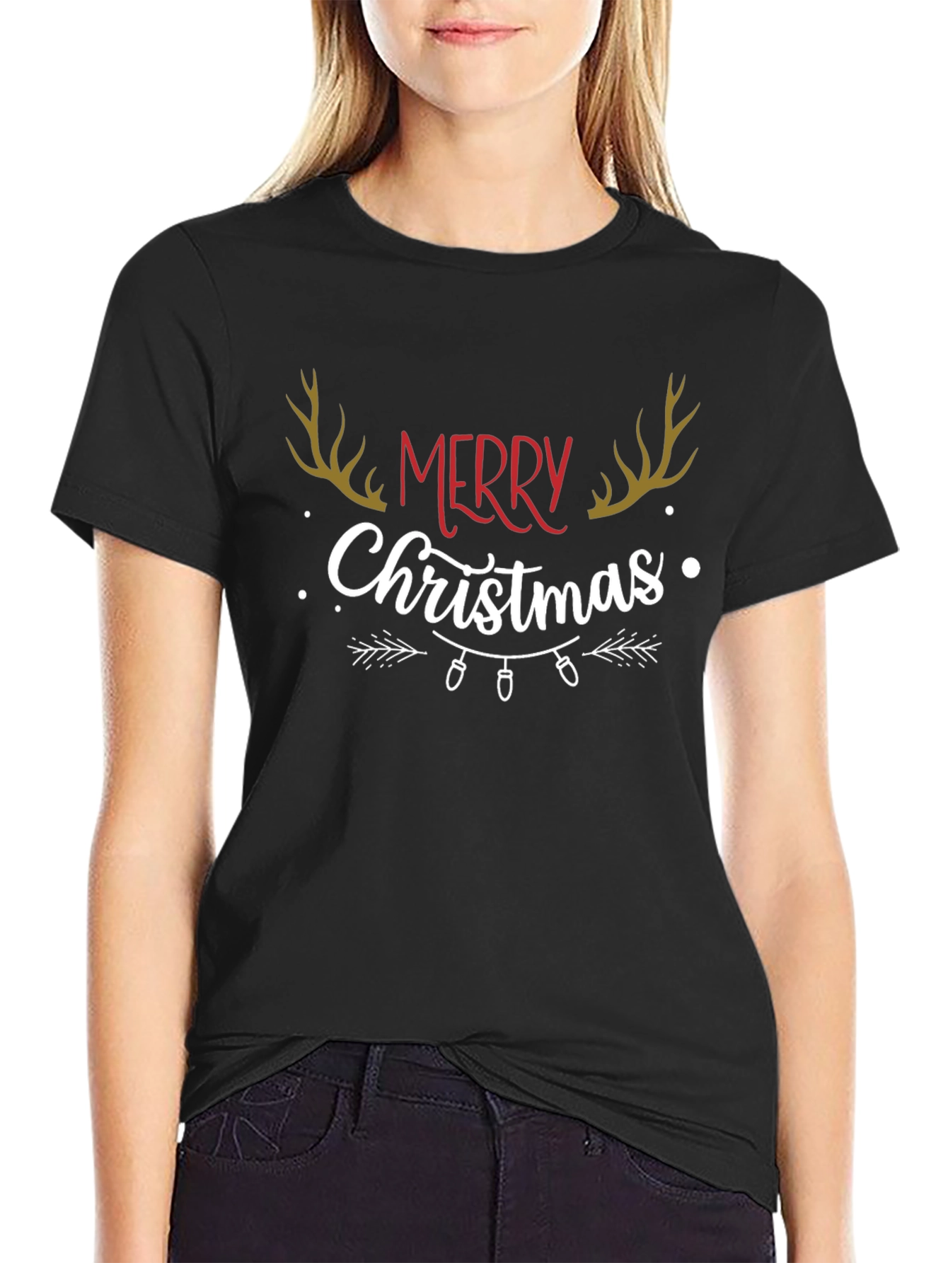Merry Christmas Antler Graphic T-Shirt