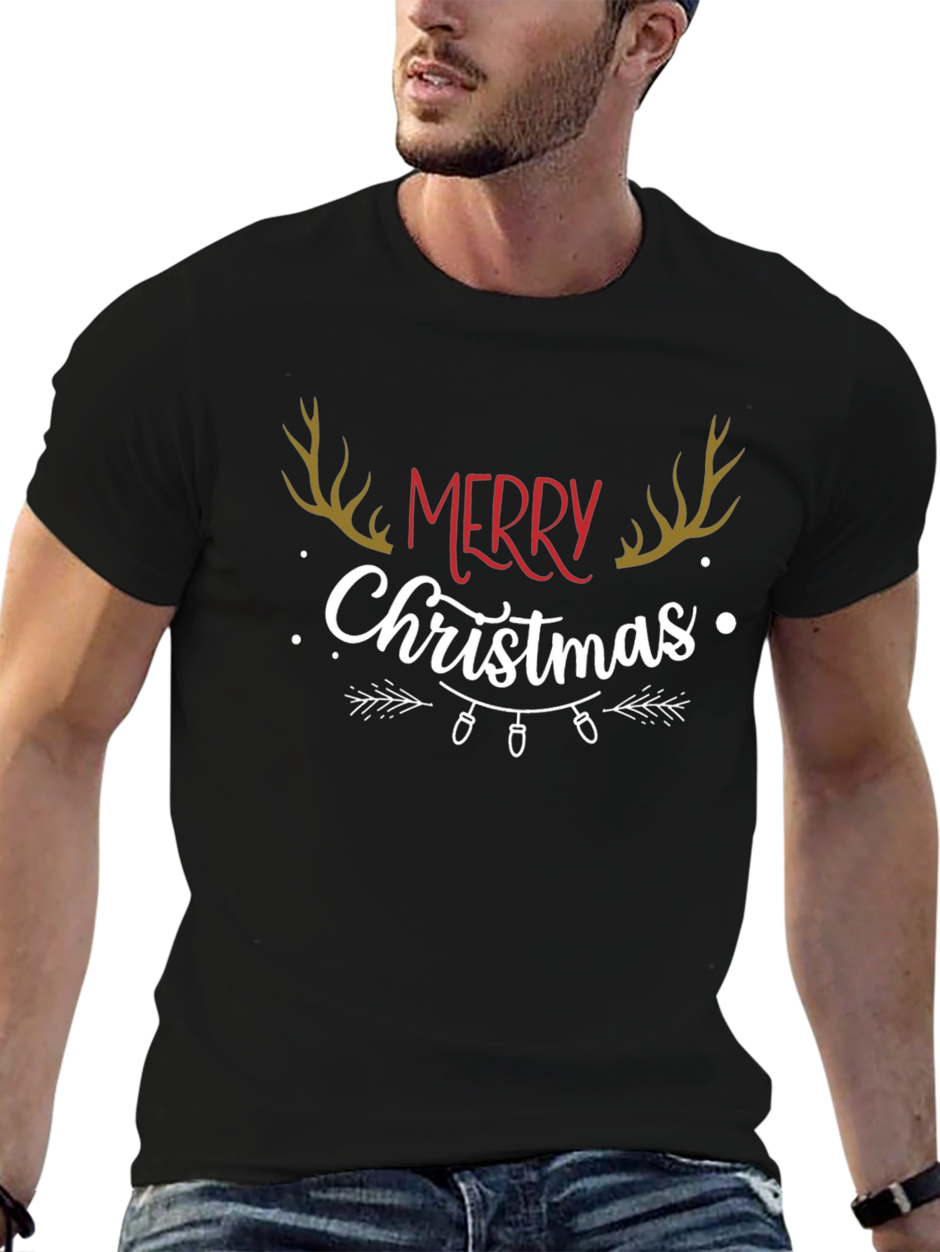 Merry Christmas Antler Graphic T-Shirt