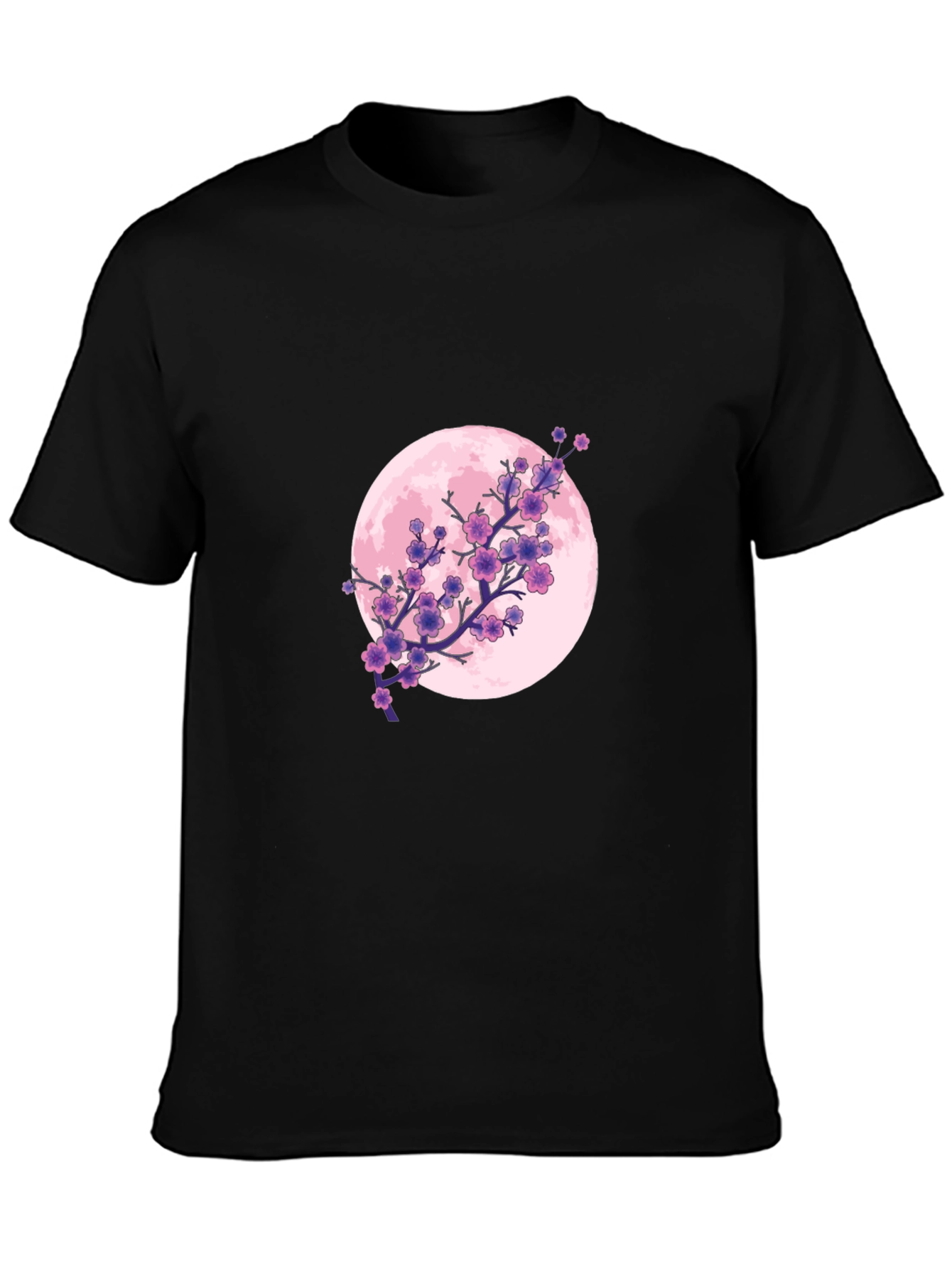 Floral Moon Graphic Tee - Black Cotton T-Shirt