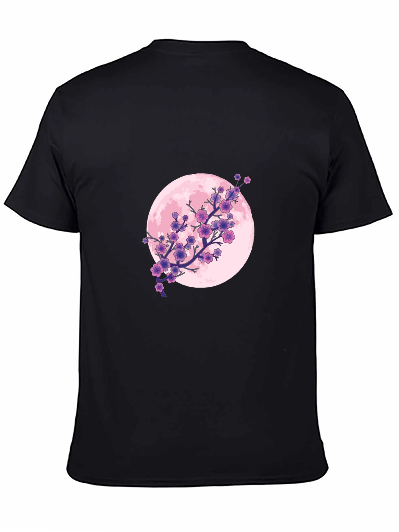 Floral Moon Graphic Tee - Black Cotton T-Shirt