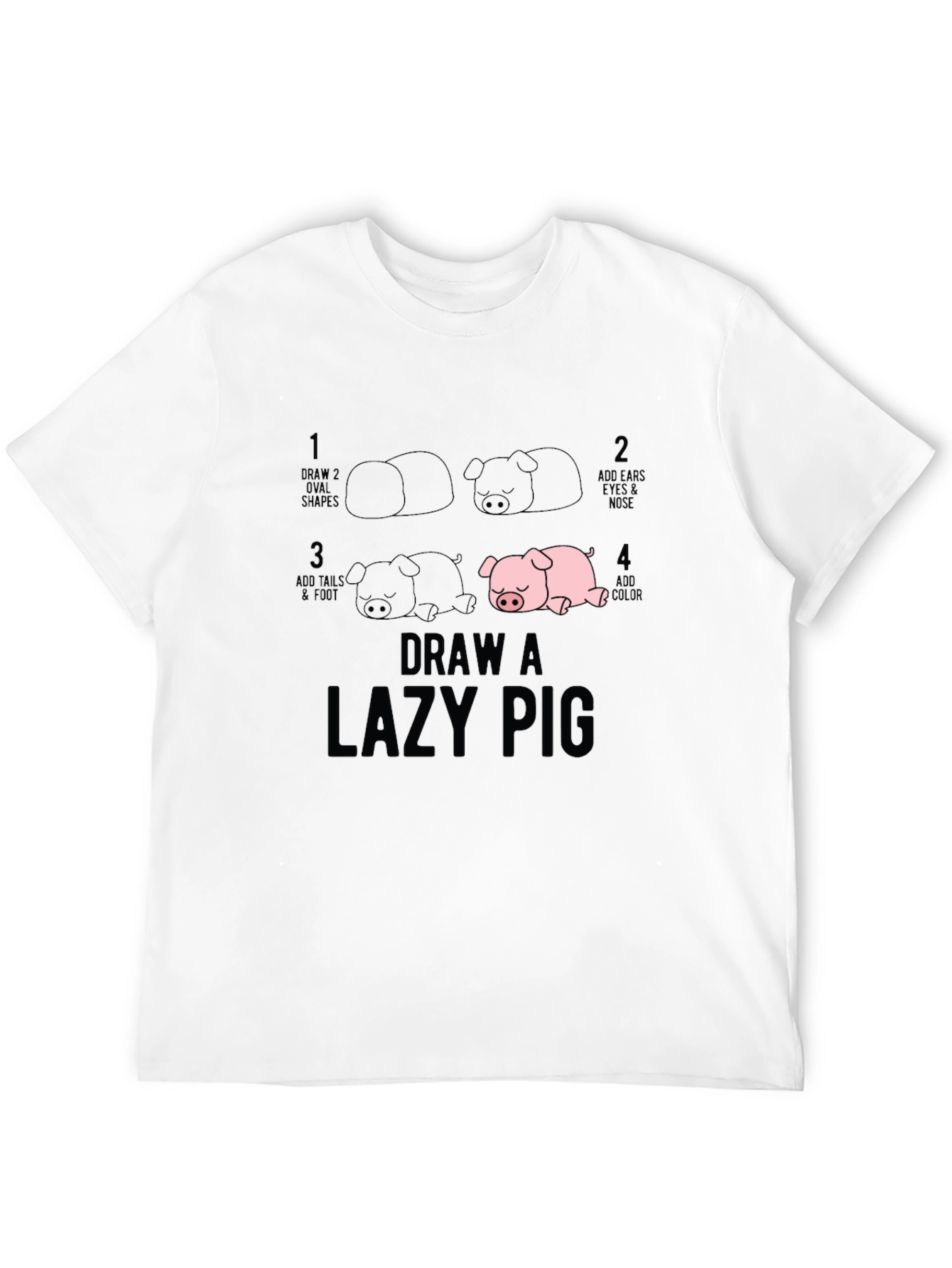 Draw a Lazy Pig T-Shirt - Black Cotton Tee