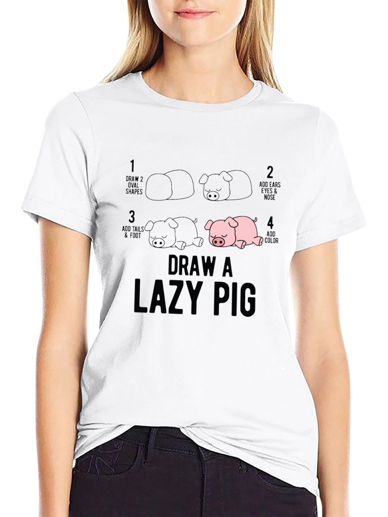 Draw a Lazy Pig T-Shirt - Black Cotton Tee