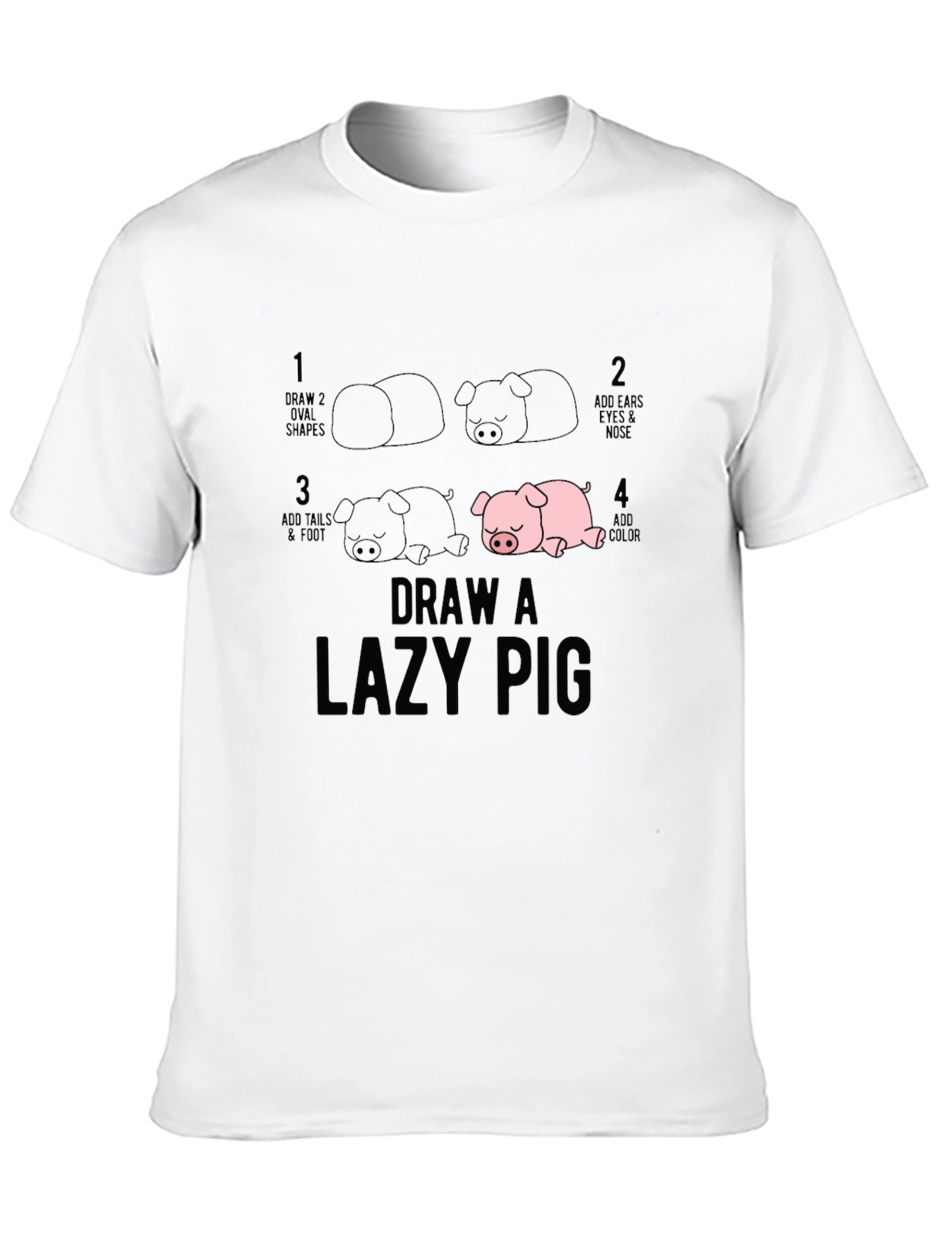 Draw a Lazy Pig T-Shirt - Black Cotton Tee