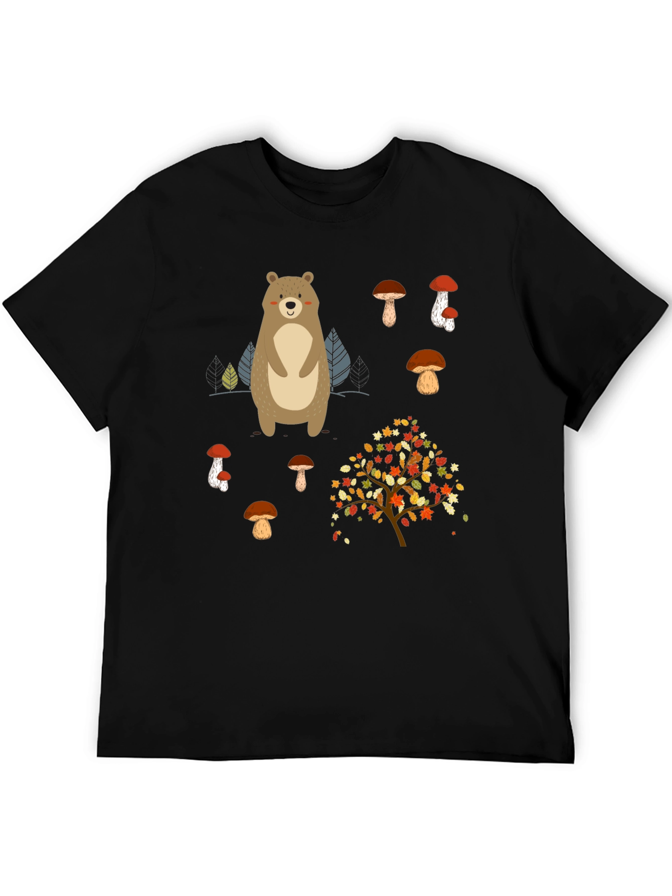 Bear & Mushroom Graphic Tee - Nature Inspired Style
