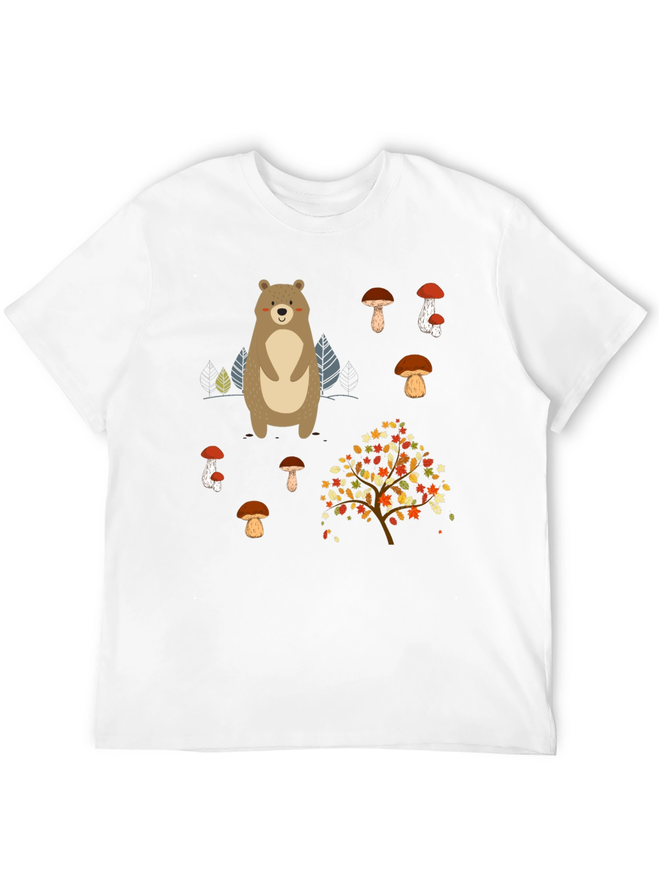 Bear & Mushroom Graphic Tee - Nature Inspired Style