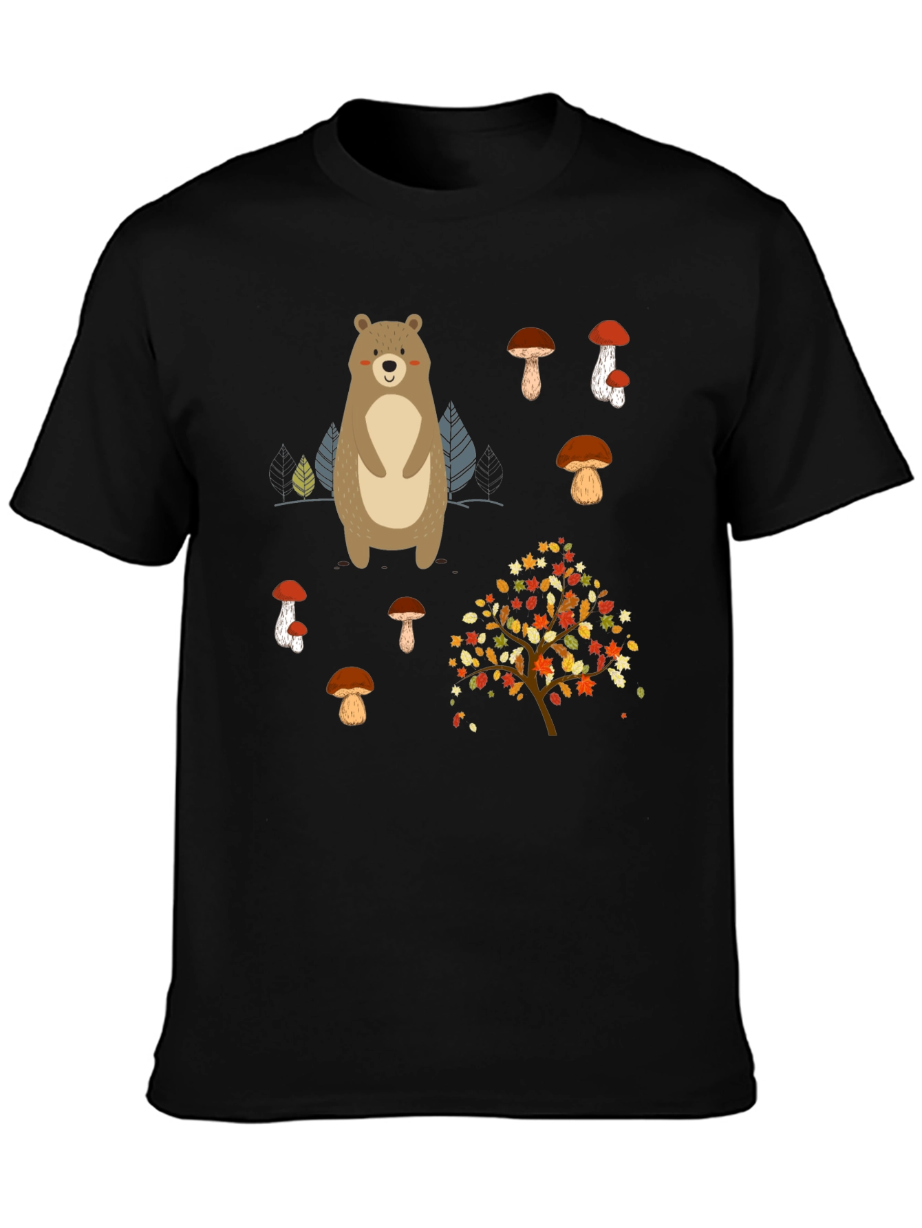 Bear & Mushroom Graphic Tee - Nature Inspired Style