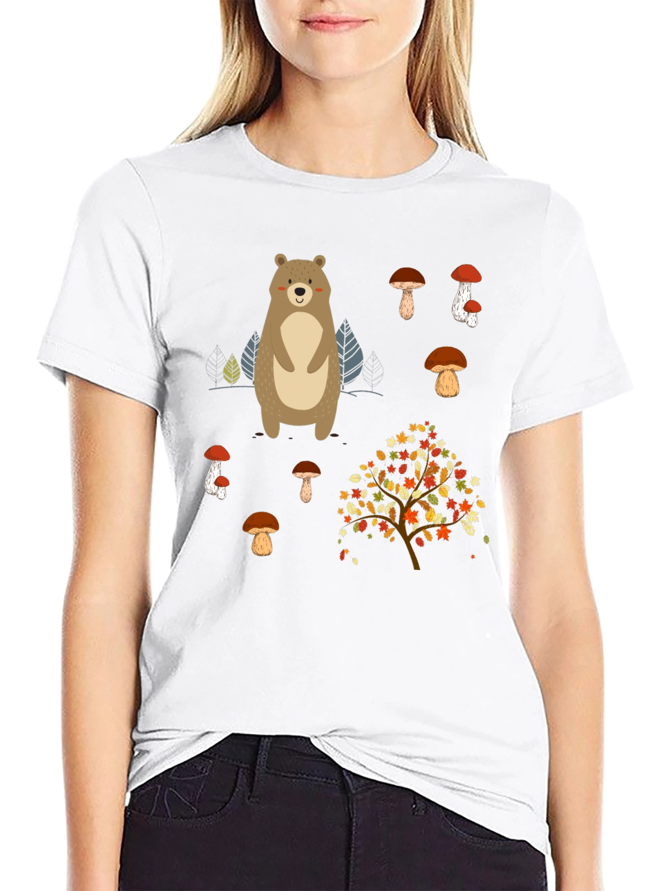 Bear & Mushroom Graphic Tee - Nature Inspired Style