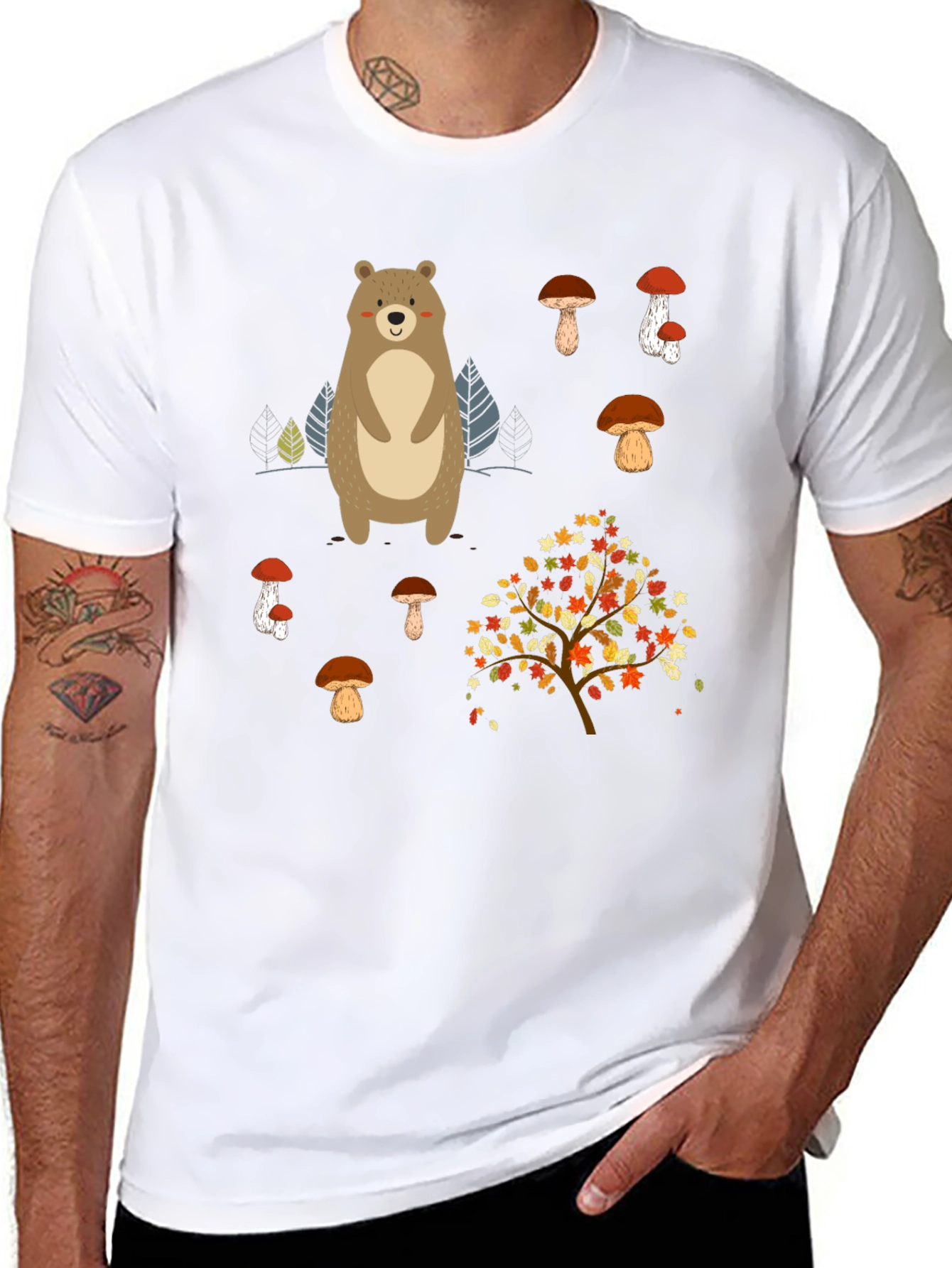Bear & Mushroom Graphic Tee - Nature Inspired Style