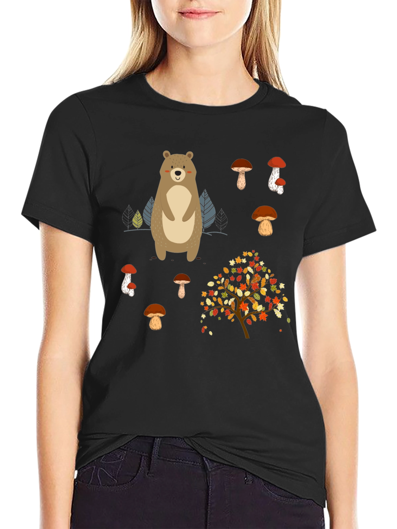 Bear & Mushroom Graphic Tee - Nature Inspired Style