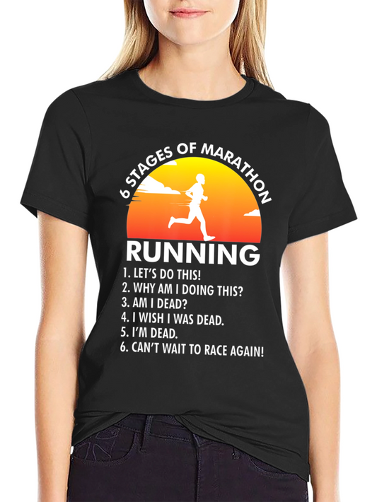 Funny 6 Stages of Marathon Running Black T-Shirt