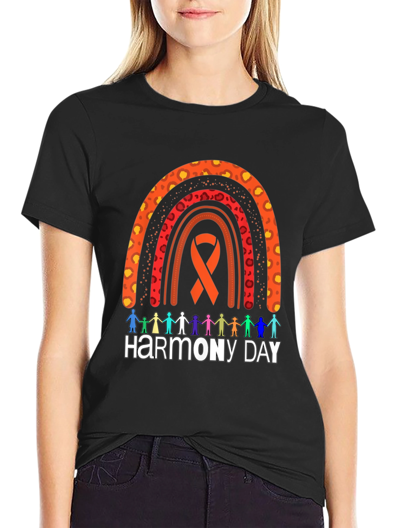 Harmony Day Graphic Tee - Rainbow Ribbon Design