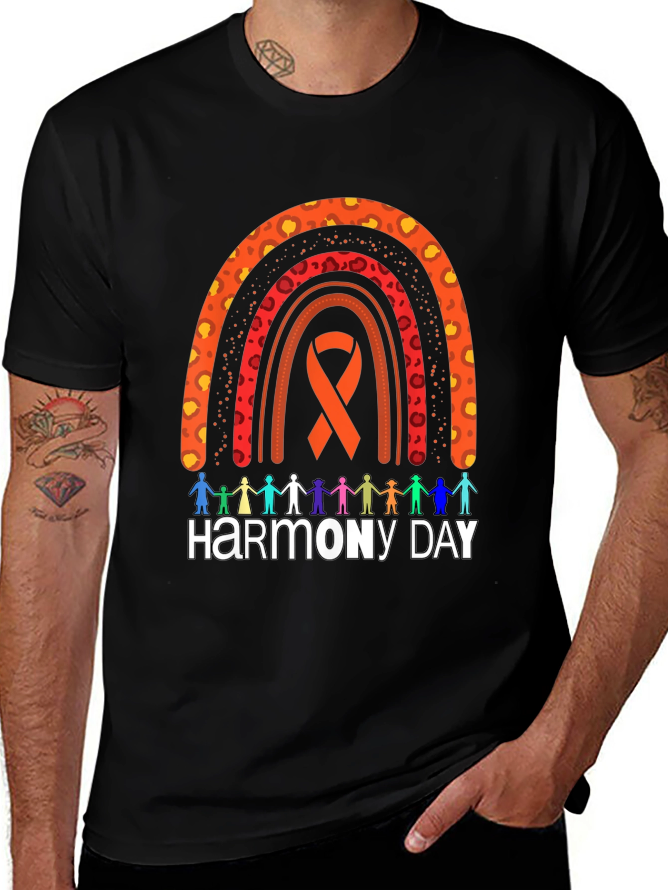 Harmony Day Graphic Tee - Rainbow Ribbon Design