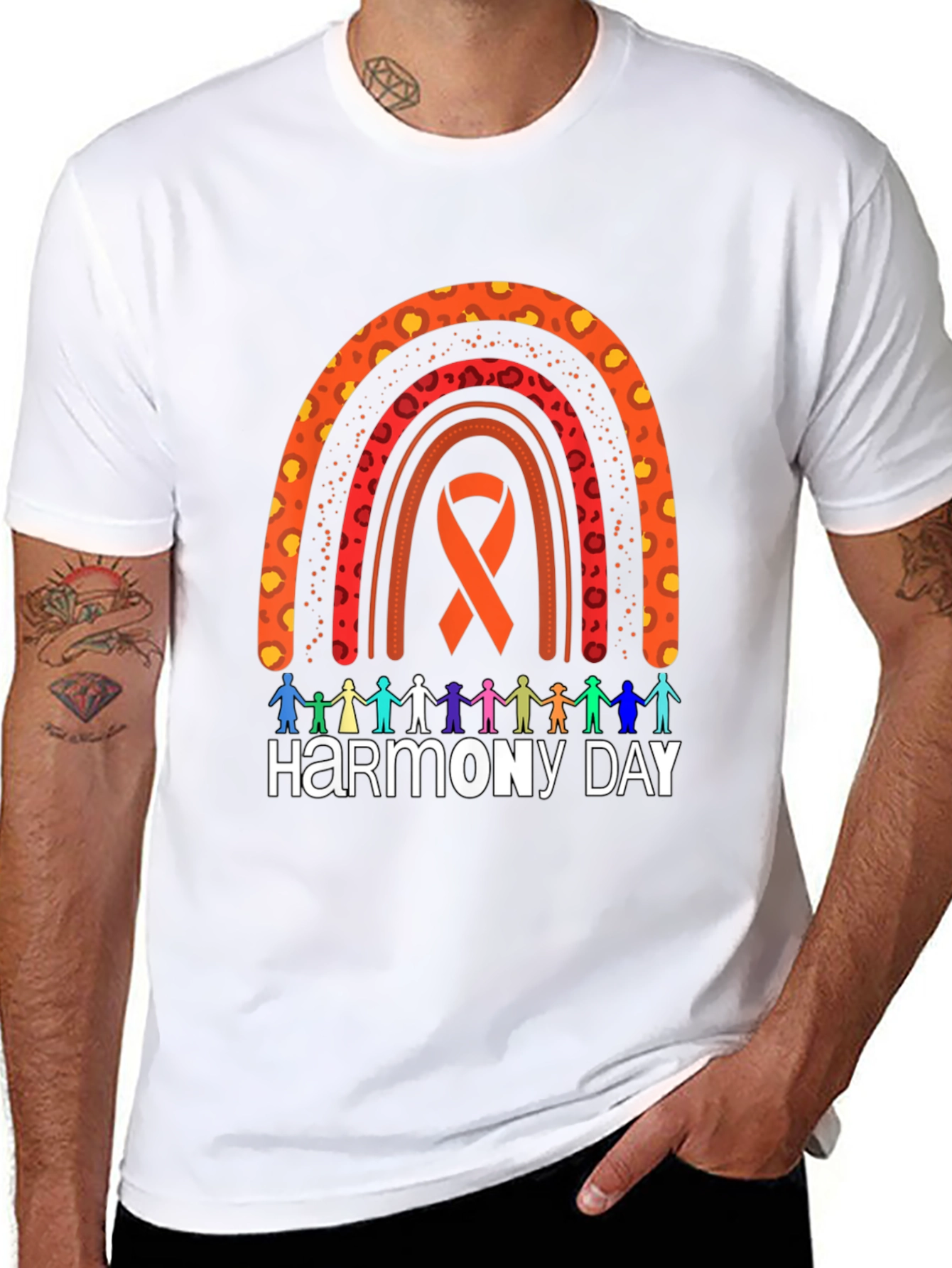 Harmony Day Graphic Tee - Rainbow Ribbon Design