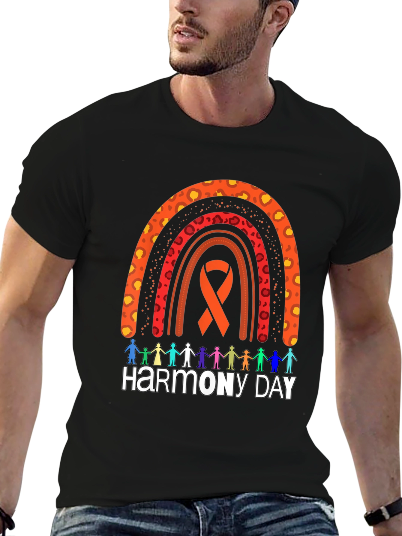 Harmony Day Graphic Tee - Rainbow Ribbon Design