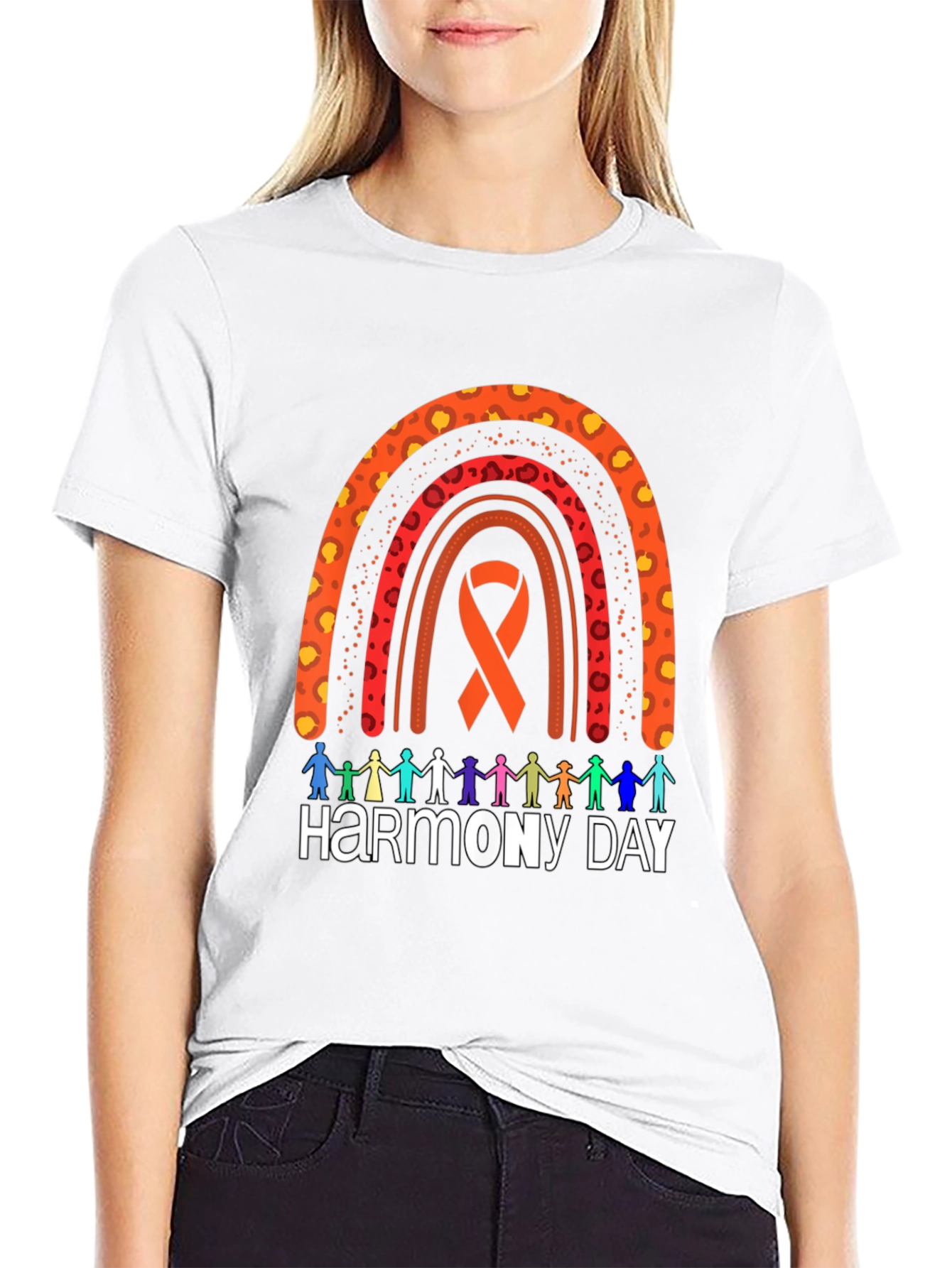 Harmony Day Graphic Tee - Rainbow Ribbon Design
