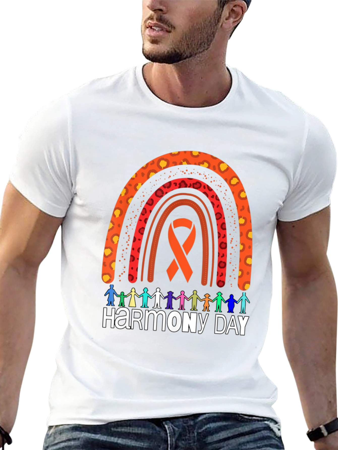Harmony Day Graphic Tee - Rainbow Ribbon Design