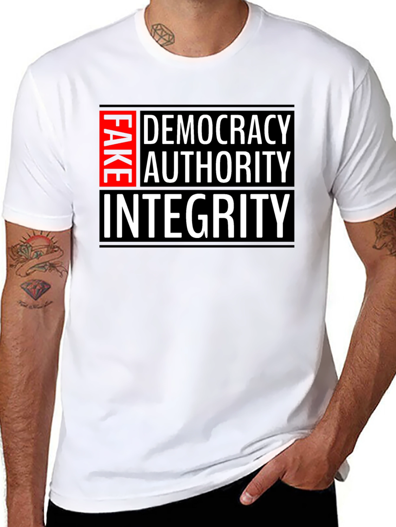 Fake Democracy Authority Integrity Slogan T-Shirt
