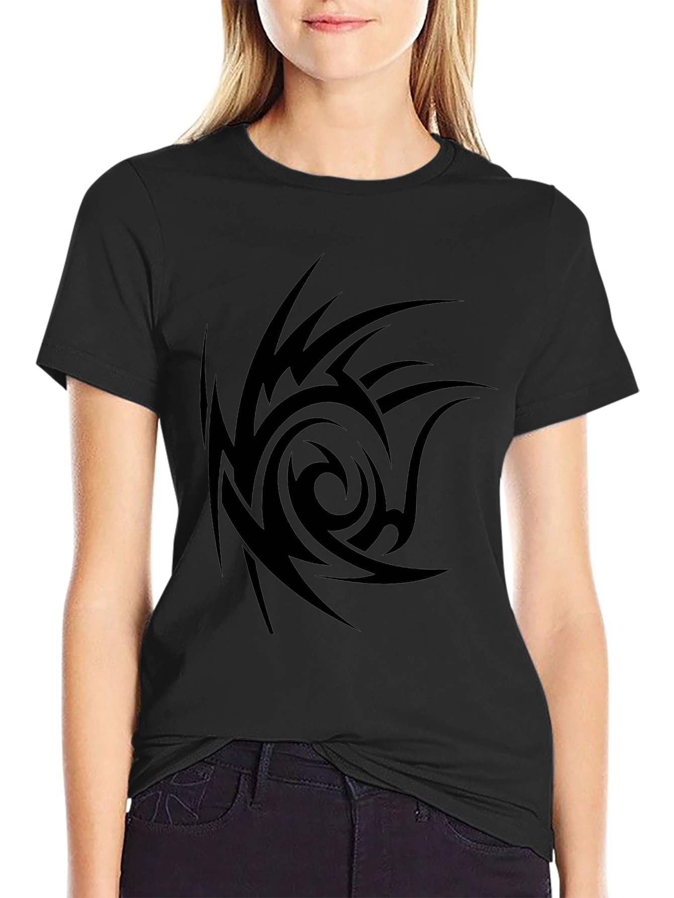 Tribal Swirl Graphic Black T-Shirt