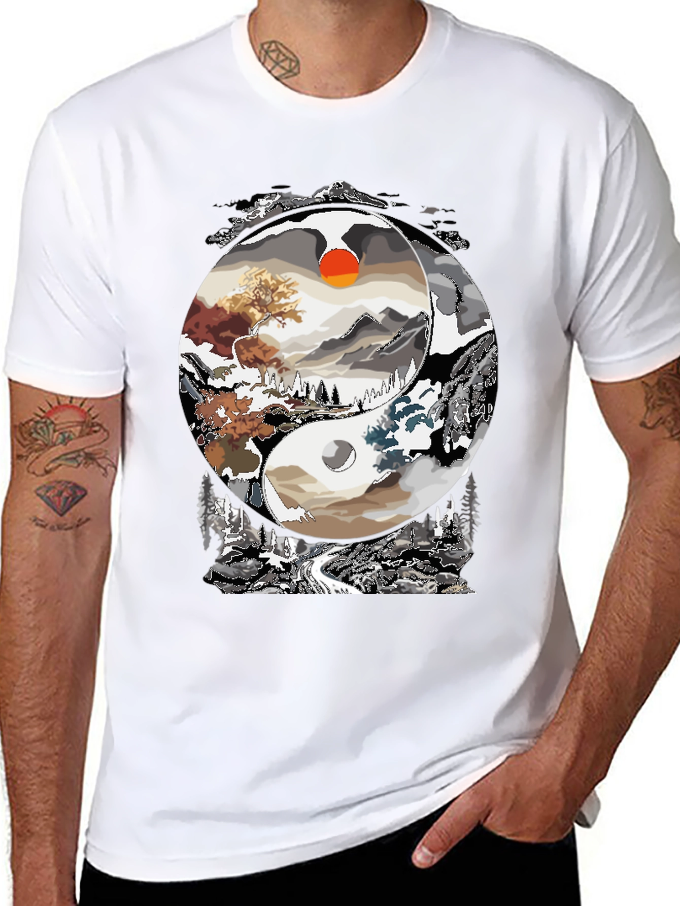 Yin Yang Landscape Graphic Tee - Balance in Style